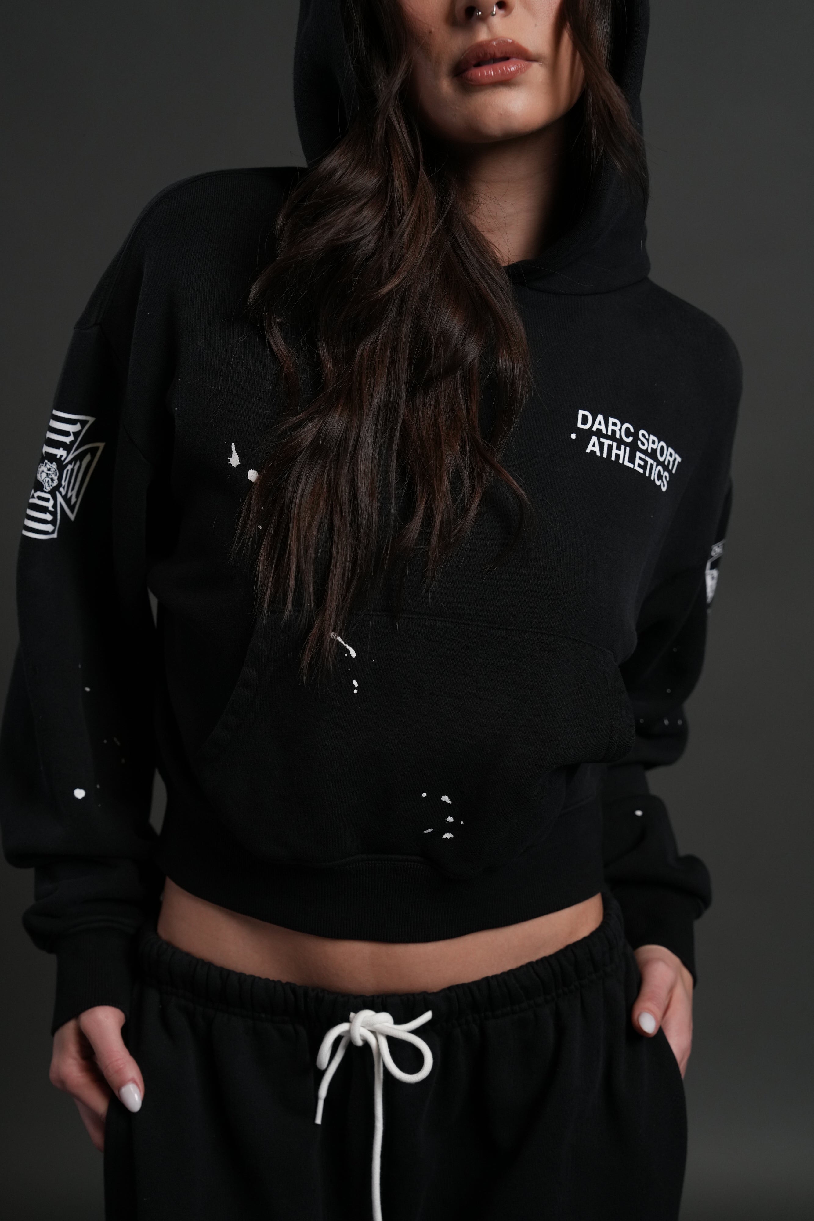 Darc Sport Athletics Owen Cropped Hoodie in Black Drift Wash