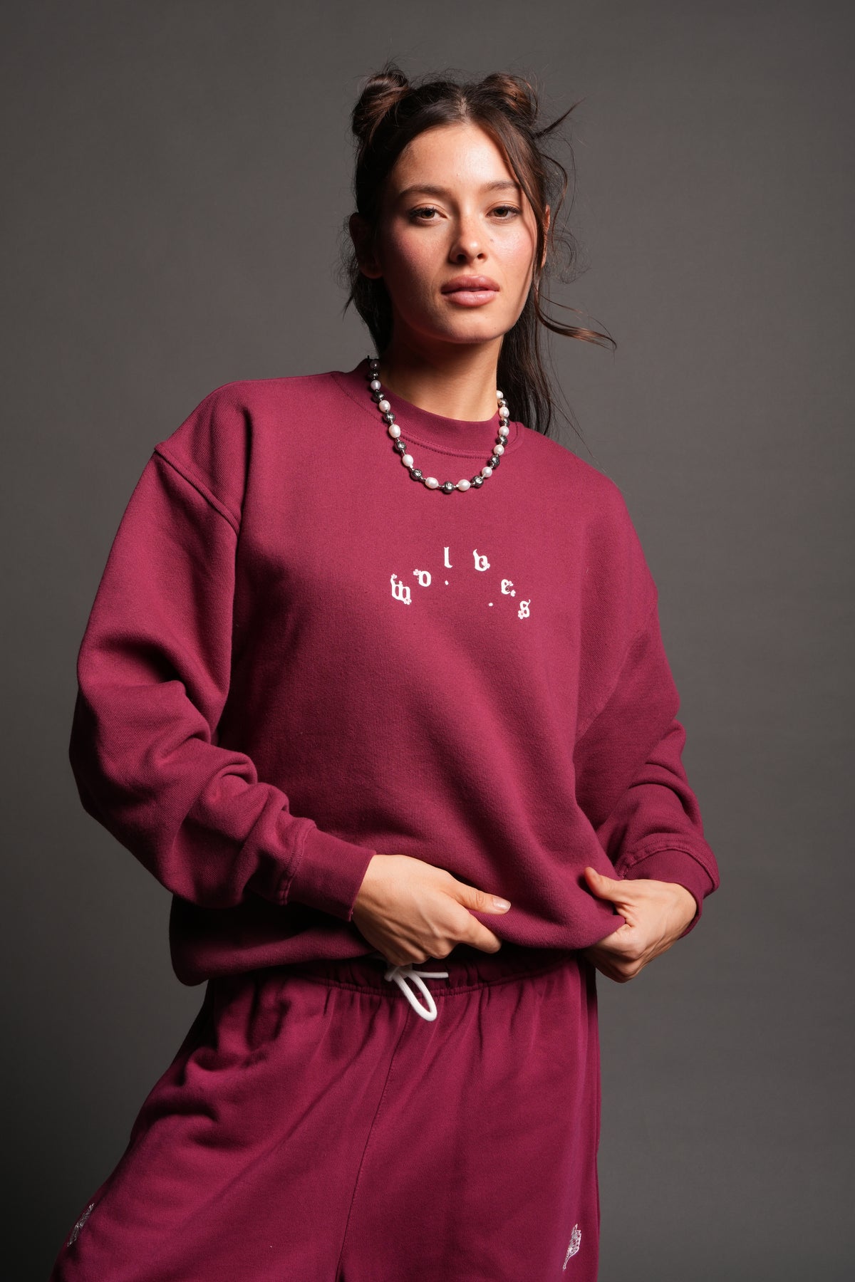 Sakura Pyramid Premium London Crewneck In Deep Raspberry