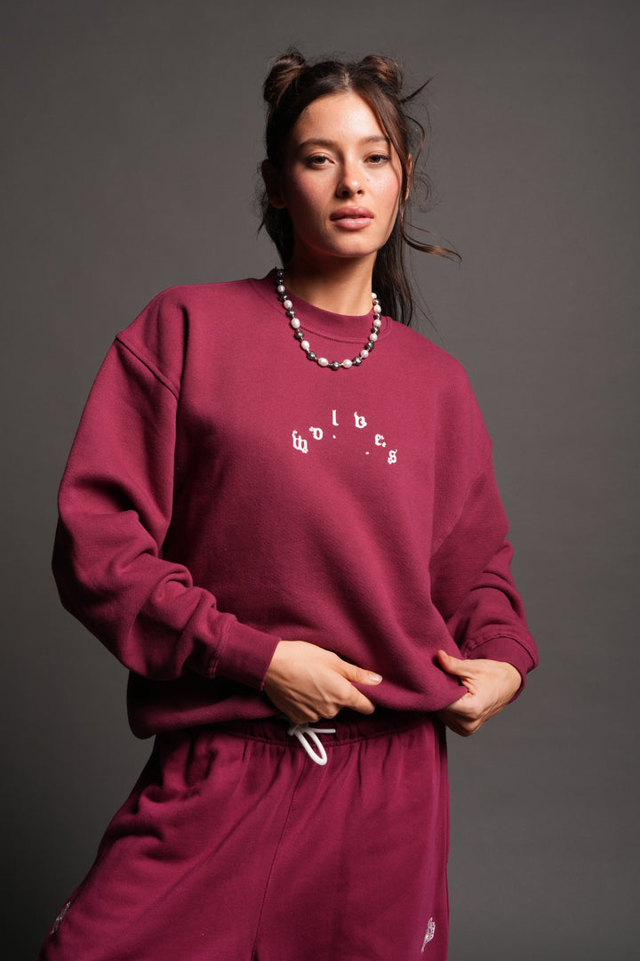 Sakura Pyramid Premium London Crewneck In Deep Raspberry