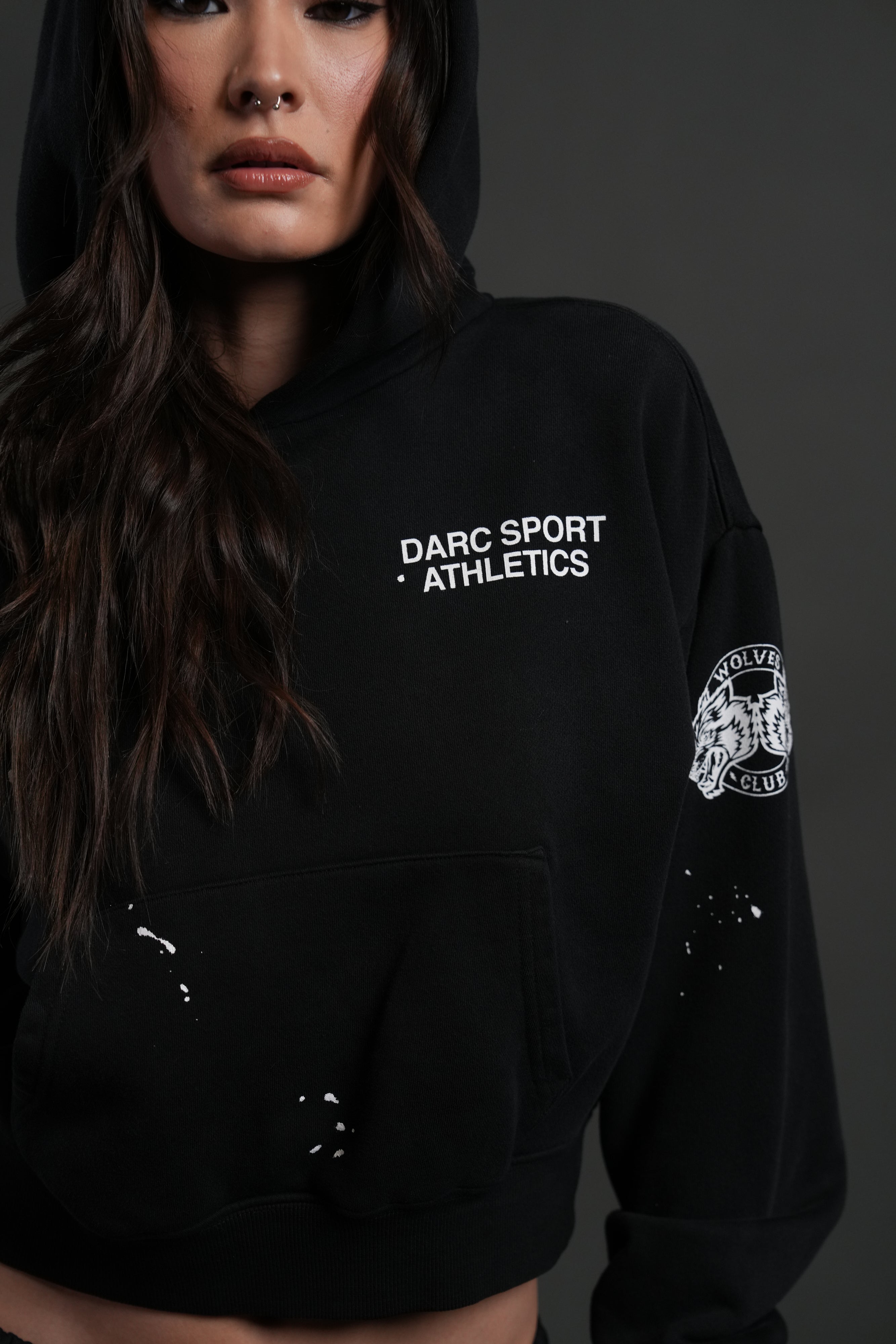 Darc Sport Athletics Owen Cropped Hoodie in Black Drift Wash