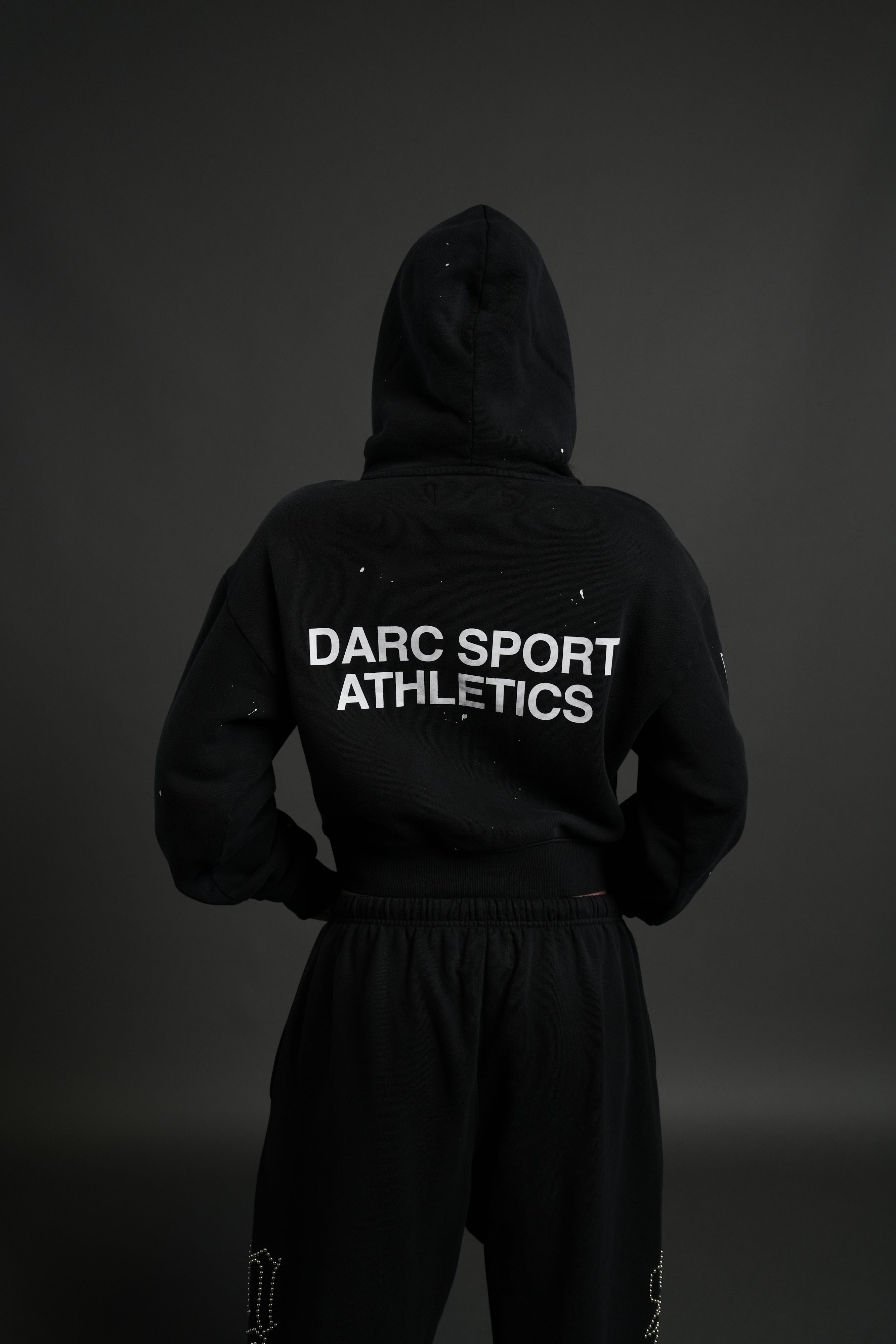 Darc Sport Athletics Owen Cropped Hoodie in Black Drift Wash