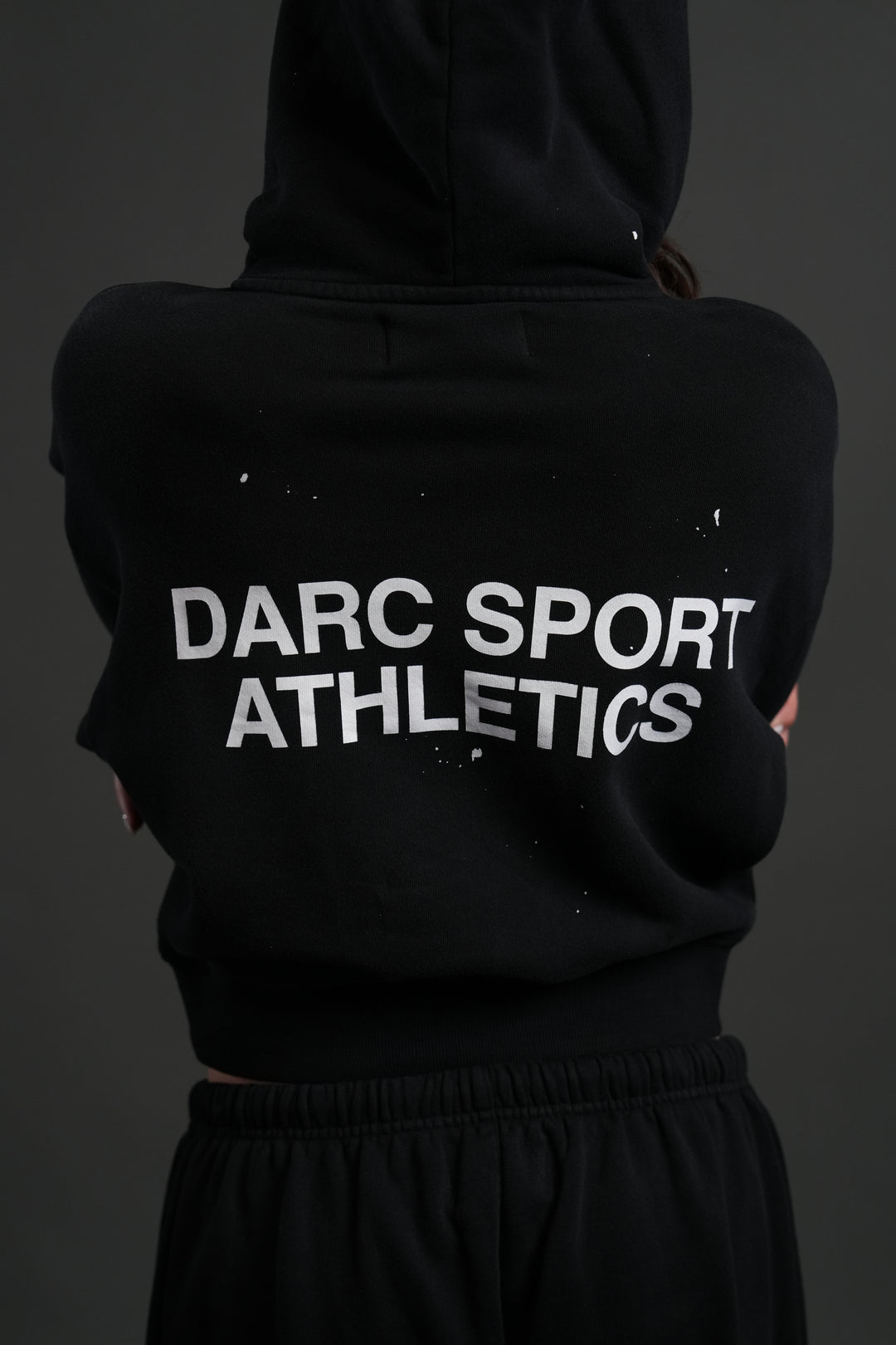 Darc Sport Athletics Owen Cropped Hoodie in Black Drift Wash