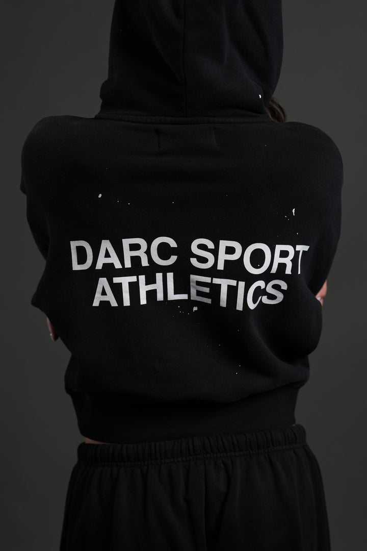 Darc Sport Athletics Owen Cropped Hoodie in Black Drift Wash