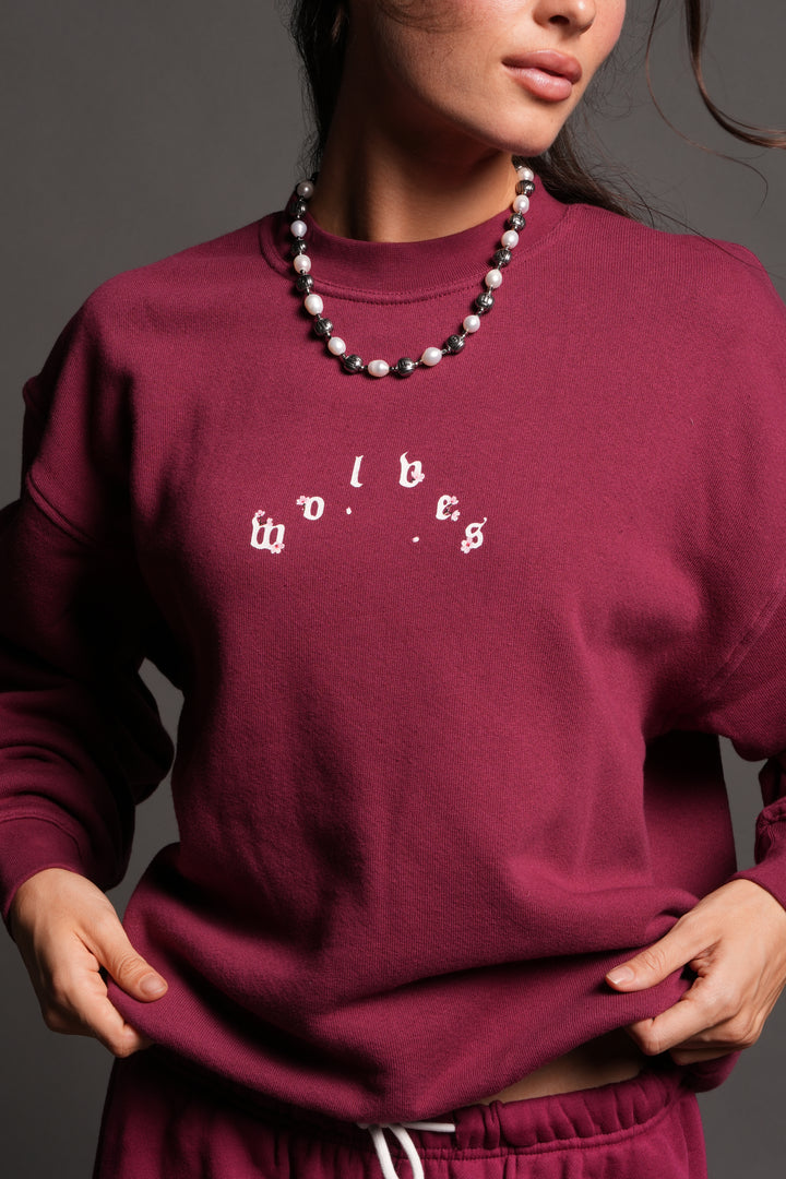 Sakura Pyramid Premium London Crewneck In Deep Raspberry