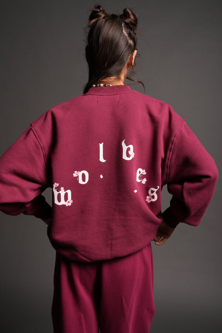 Sakura Pyramid Premium London Crewneck In Deep Raspberry