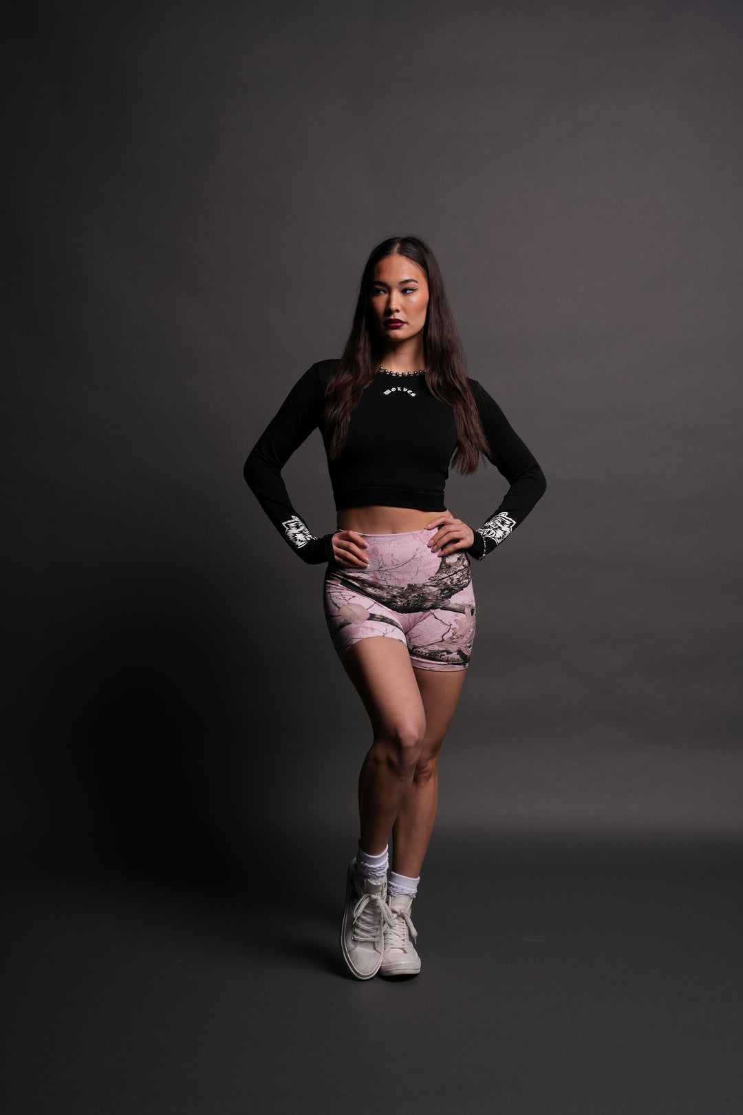 Dual Wolf Everson Seamless "Training" Shorts in Baby Pink Woodland Camo