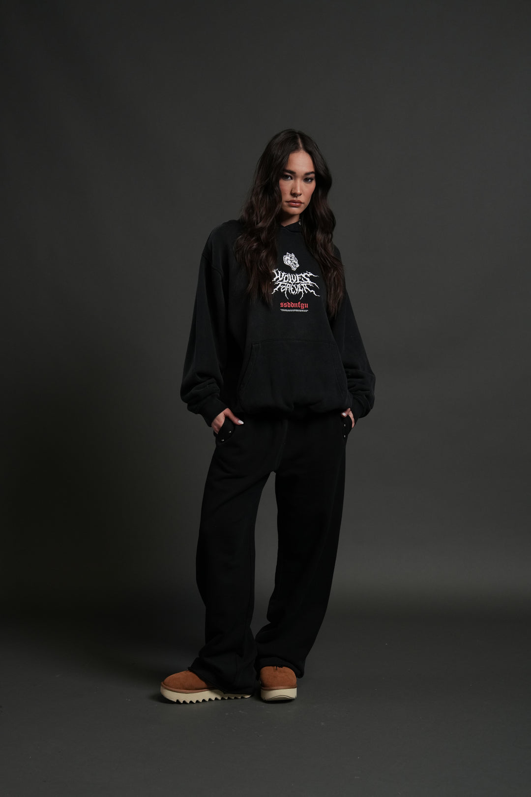 Mori Rose "Pierce" Hoodie in Black Drift Wash