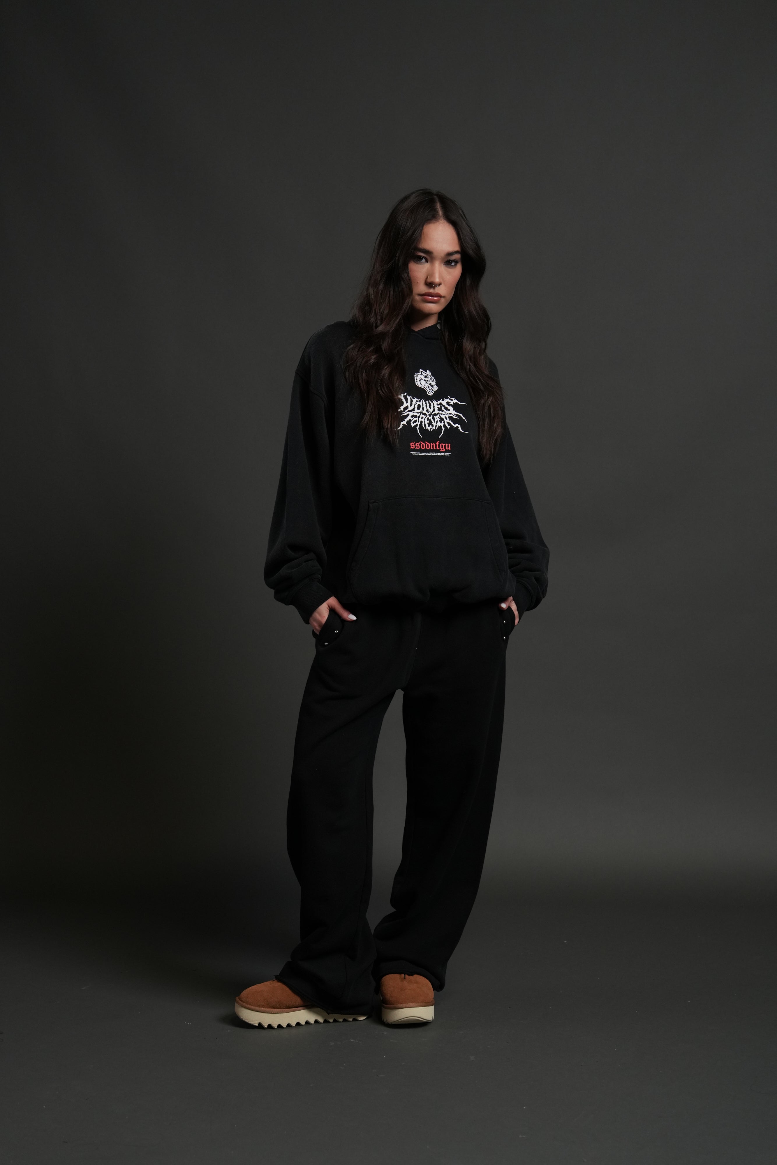 Mori Rose "Pierce" Hoodie in Black Drift Wash