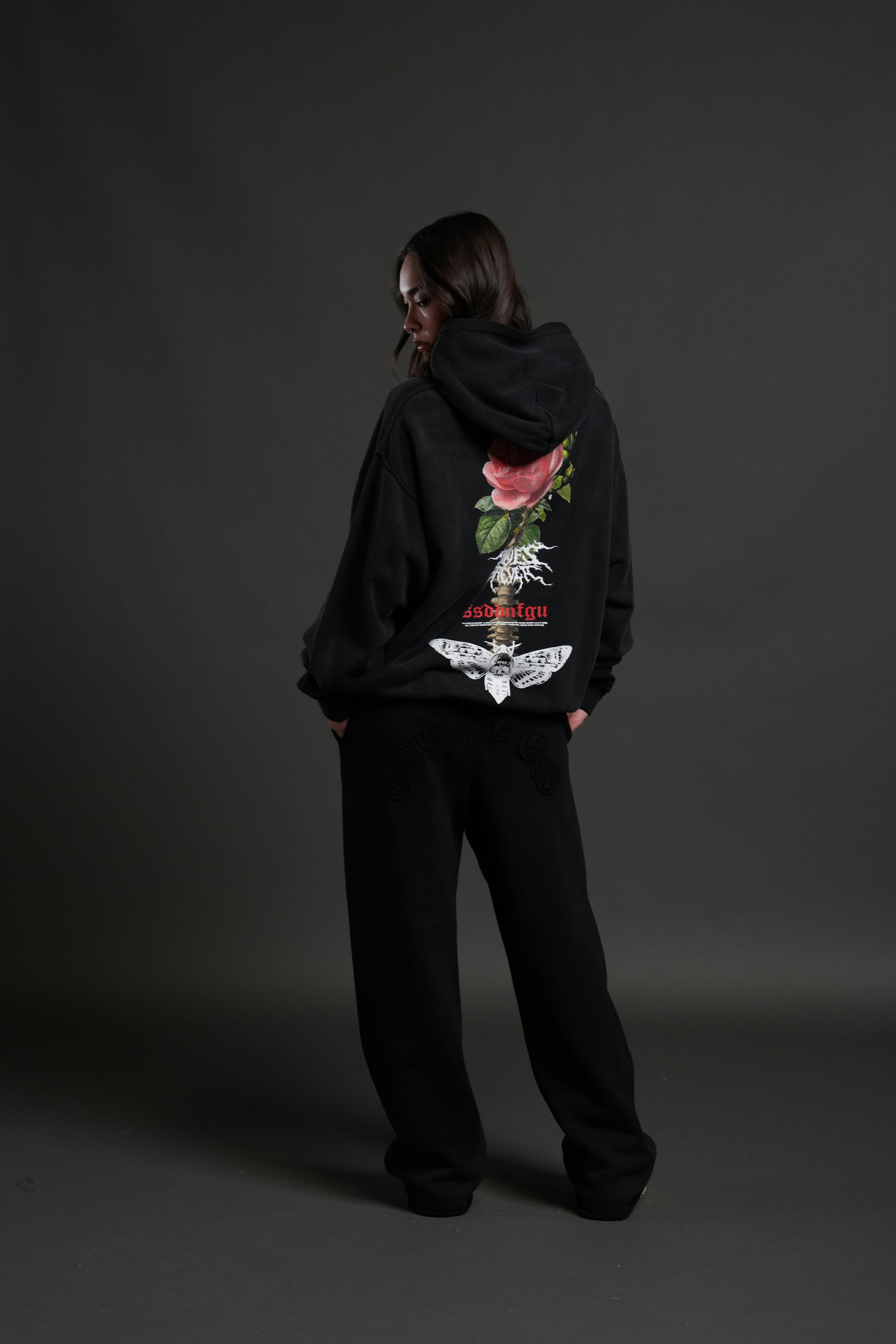 Mori Rose "Pierce" Hoodie in Black Drift Wash