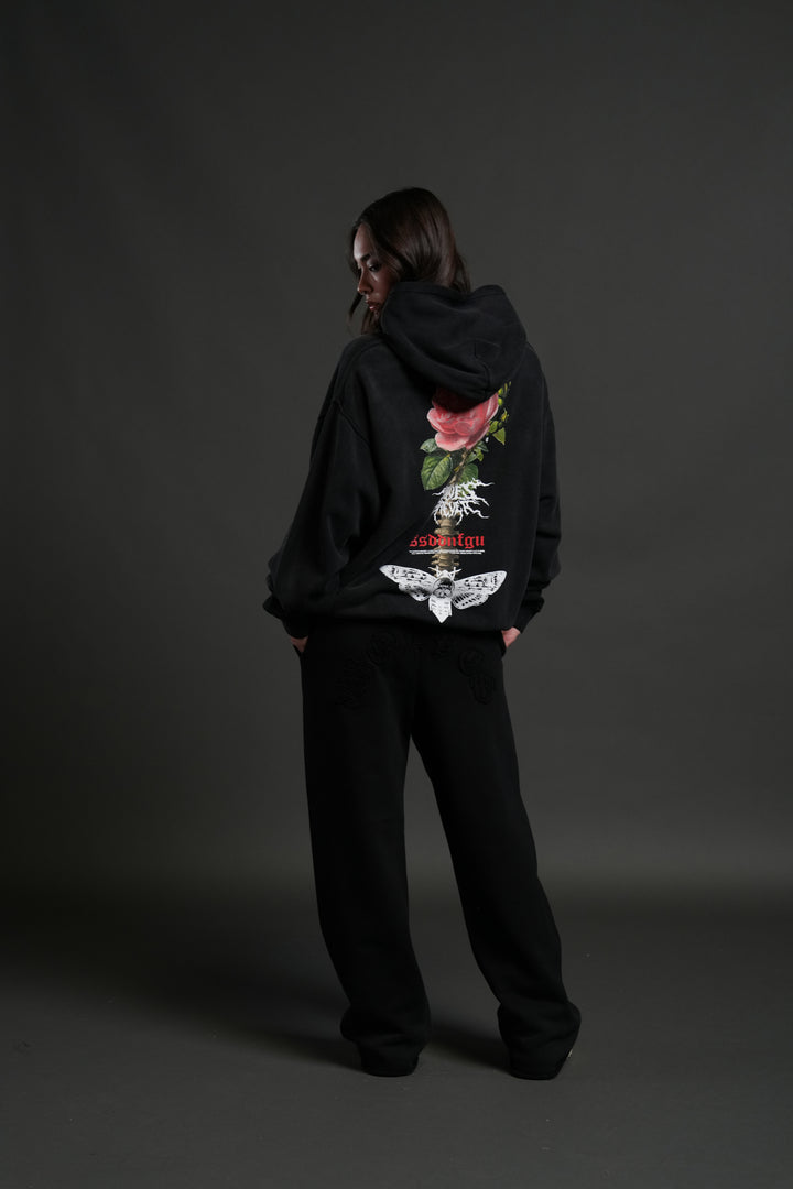 Mori Rose "Pierce" Hoodie in Black Drift Wash
