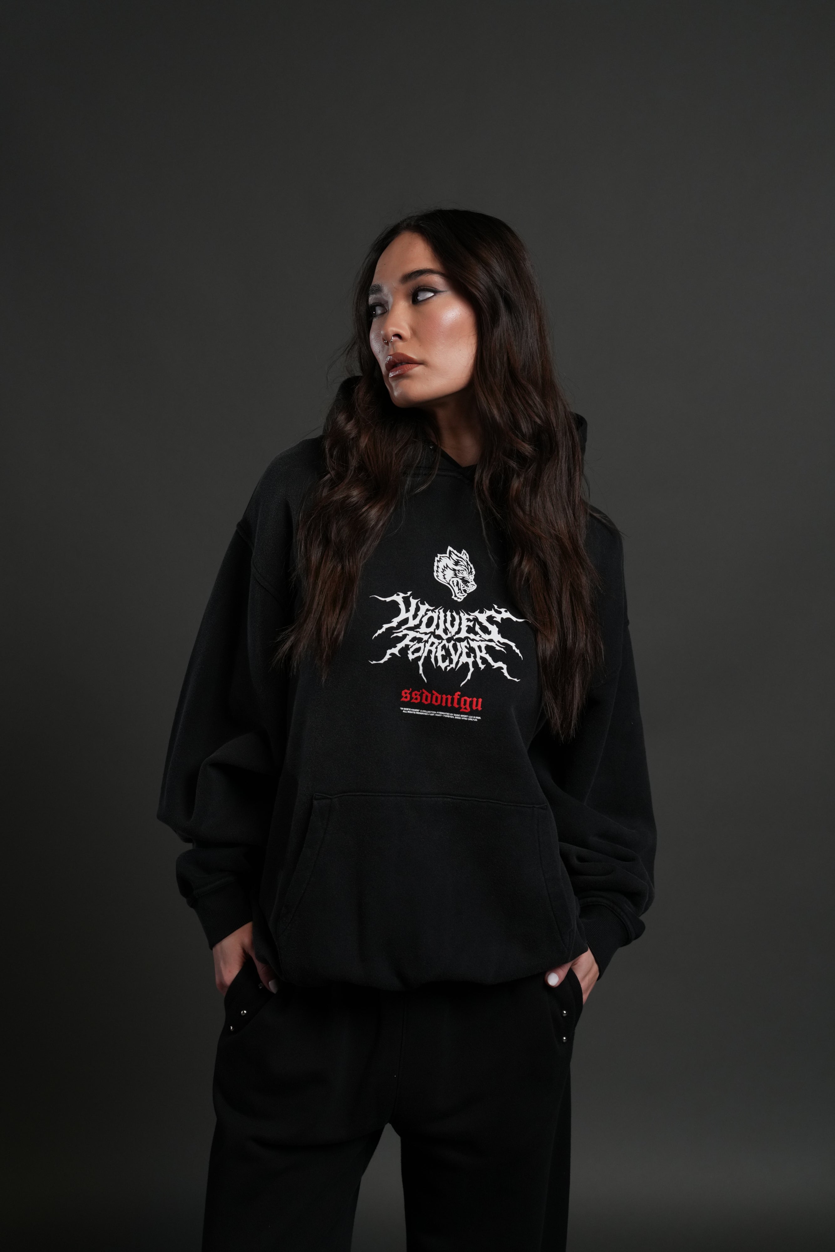 Mori Rose "Pierce" Hoodie in Black Drift Wash