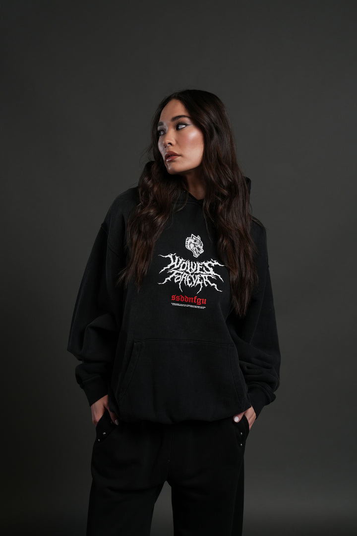 Mori Rose "Pierce" Hoodie in Black Drift Wash