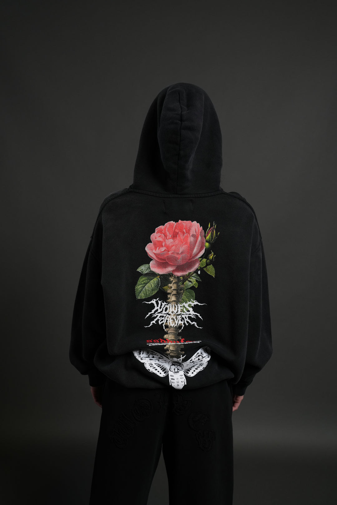 Mori Rose "Pierce" Hoodie in Black Drift Wash