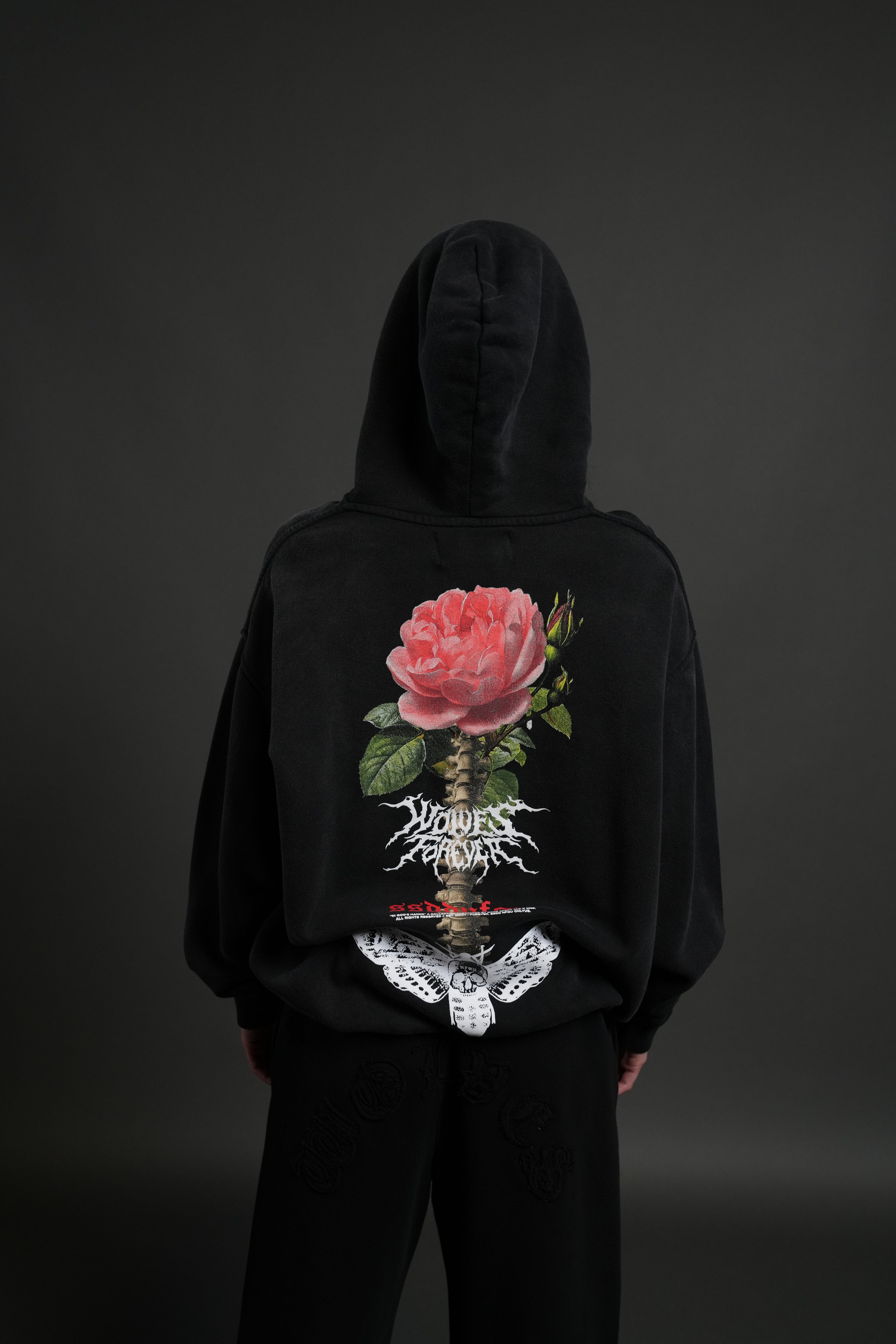 Mori Rose "Pierce" Hoodie in Black Drift Wash