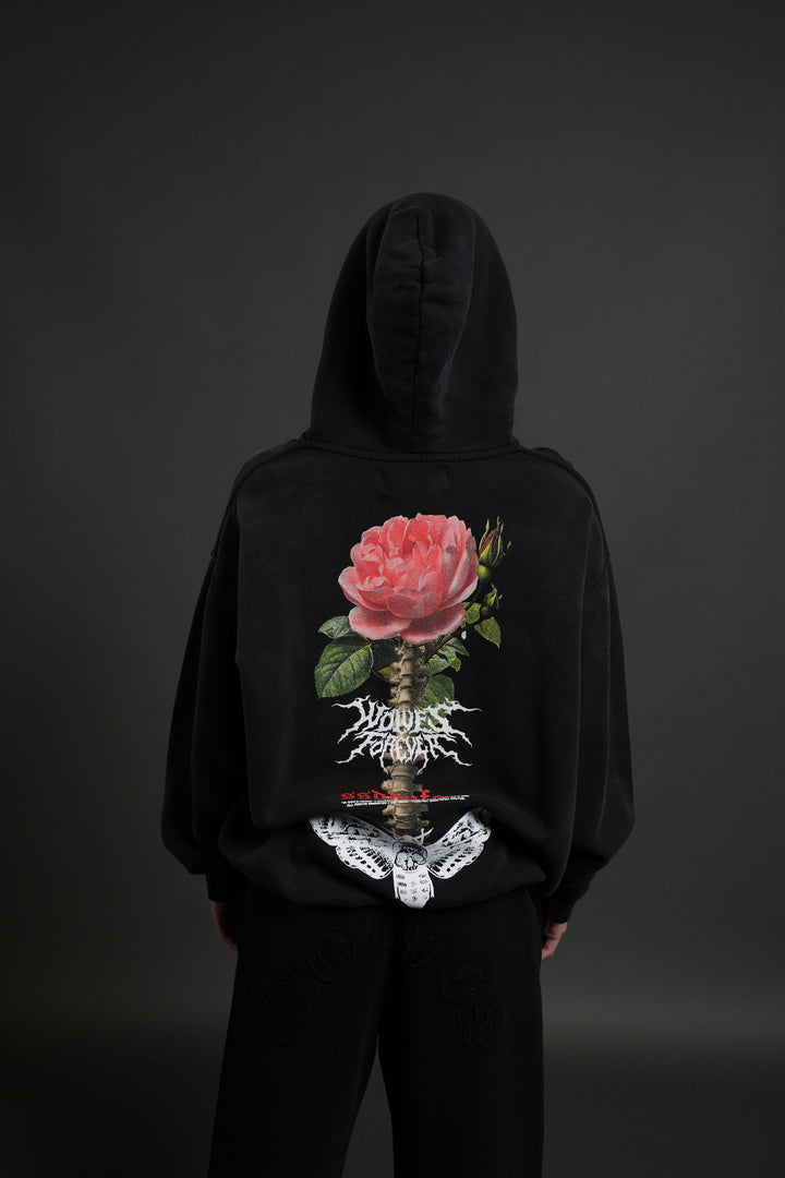 Mori Rose "Pierce" Hoodie in Black Drift Wash