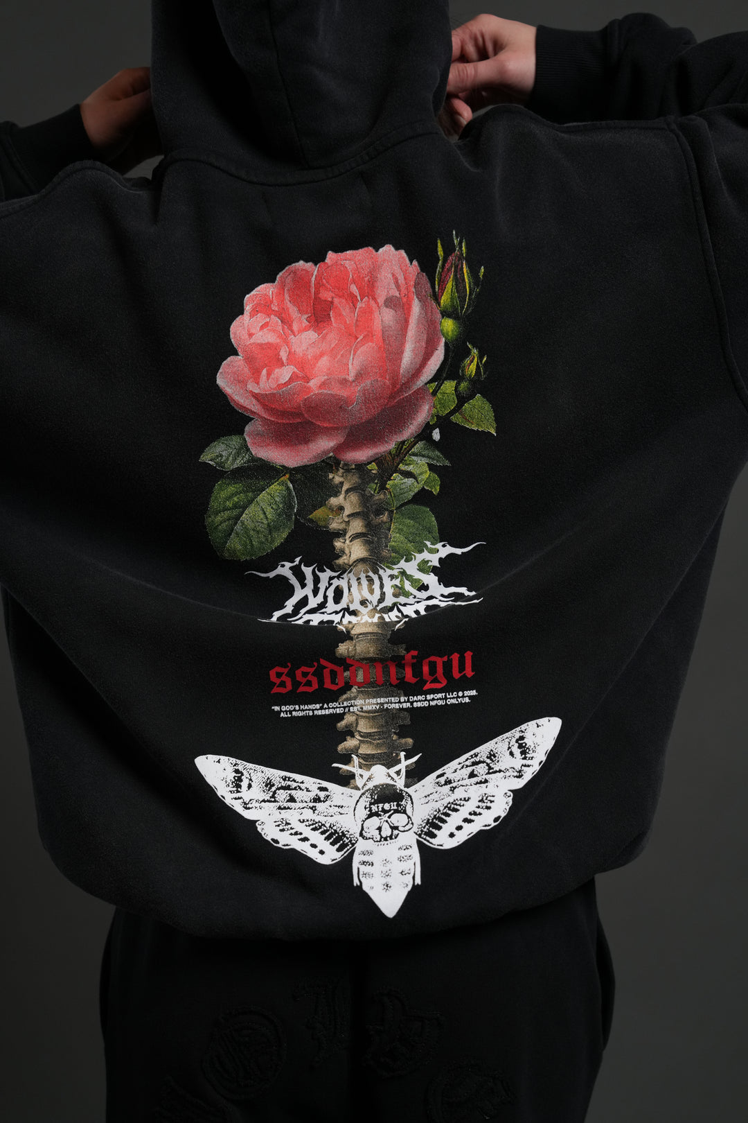 Mori Rose "Pierce" Hoodie in Black Drift Wash