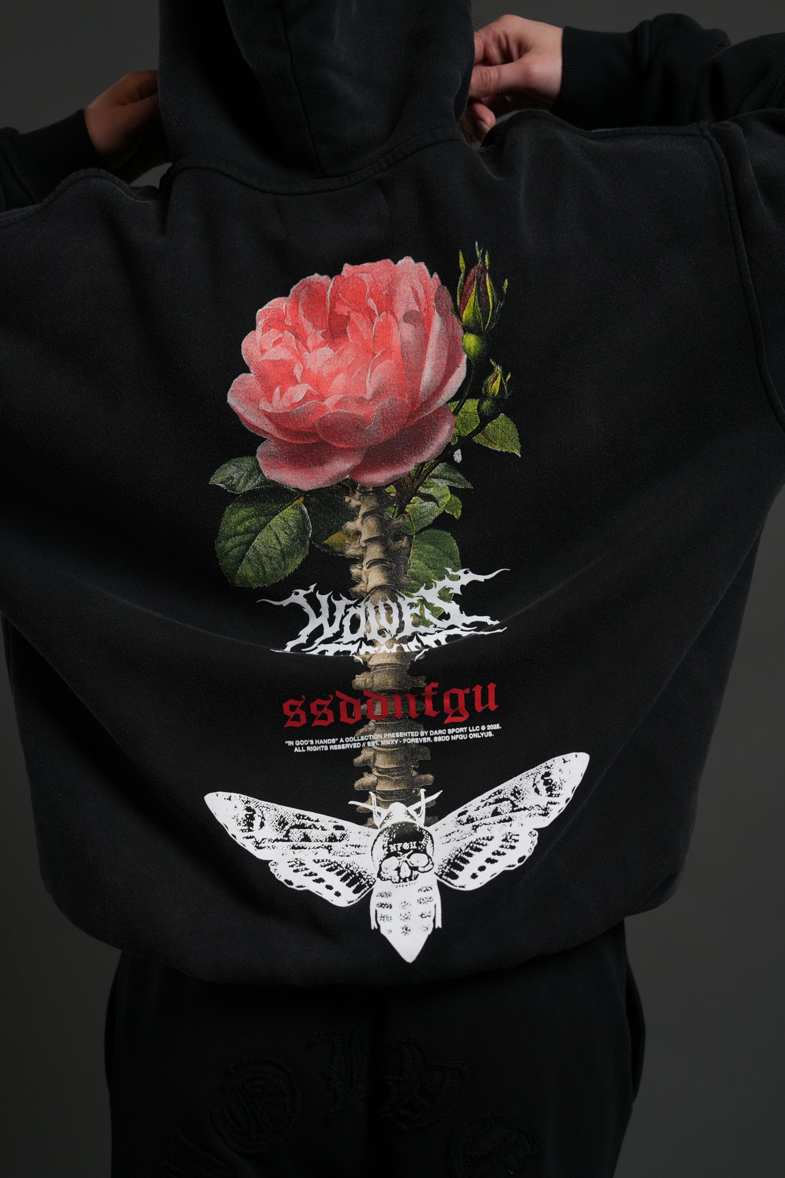 Mori Rose "Pierce" Hoodie in Black Drift Wash