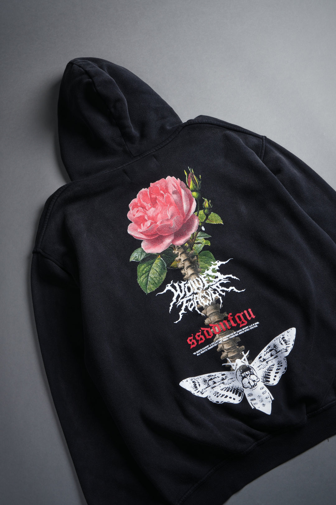 Mori Rose "Pierce" Hoodie in Black Drift Wash