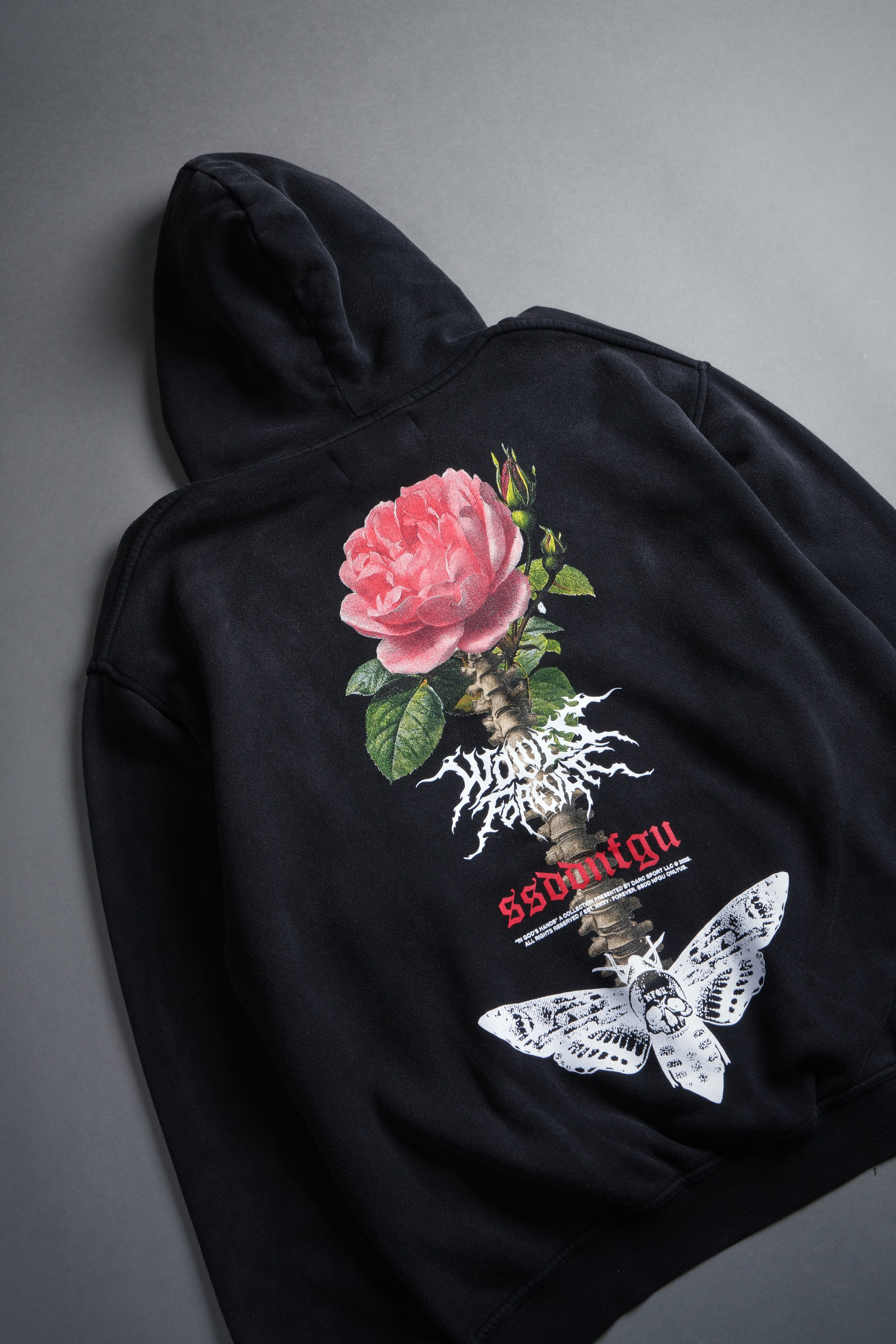 Mori Rose "Pierce" Hoodie in Black Drift Wash