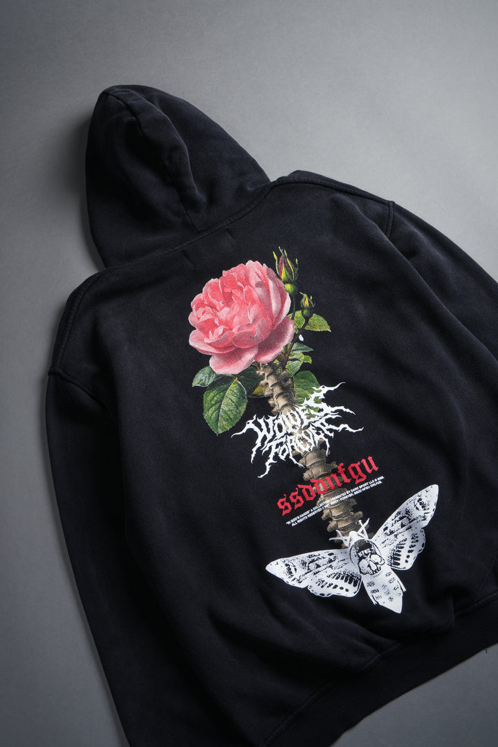 Mori Rose "Pierce" Hoodie in Black Drift Wash