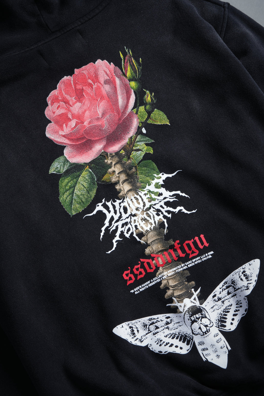 Mori Rose "Pierce" Hoodie in Black Drift Wash