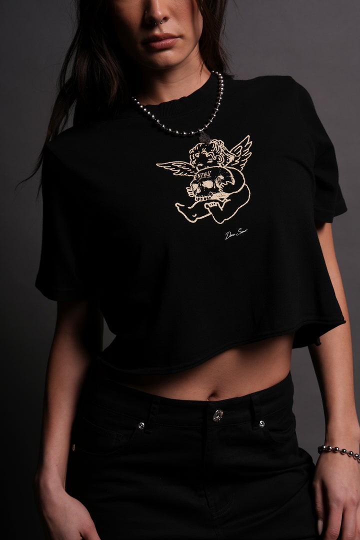 Cherub and the Skull "Premium" (Cropped) Tee in Black