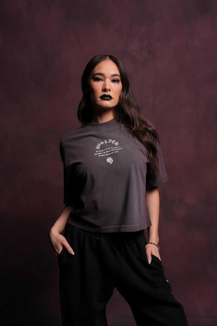 Her Darcness Ultrawide "Premium" (Cropped) Tee in Purple Night Tonal Sun Fade