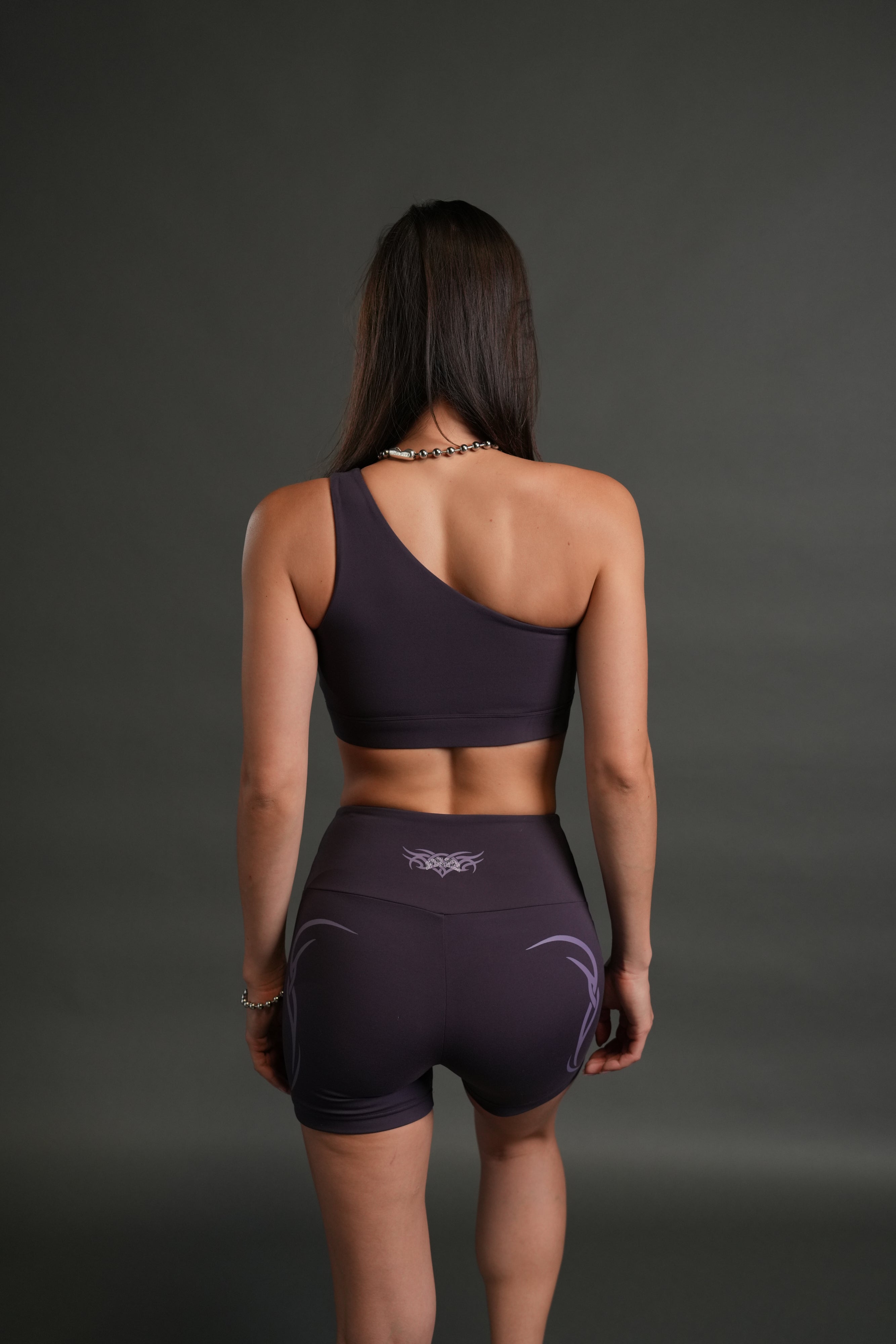 Finite Flame One Shoulder Sports Bra in Phantom Purple