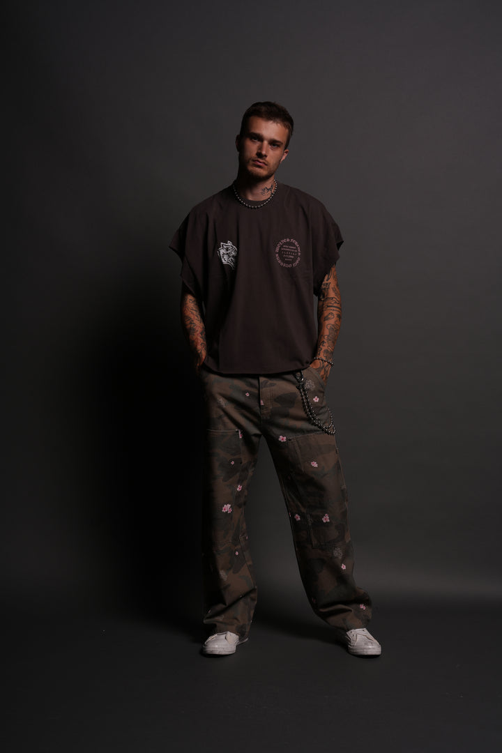 Warrior's Fire Grunge Cut-Off Tee in Darc Brown