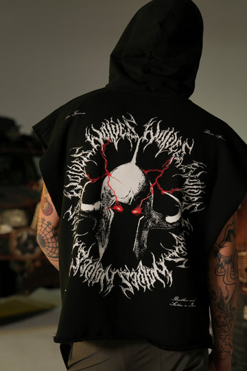 Ragnarok "Grunge" Cut-Off Hoodie in Black
