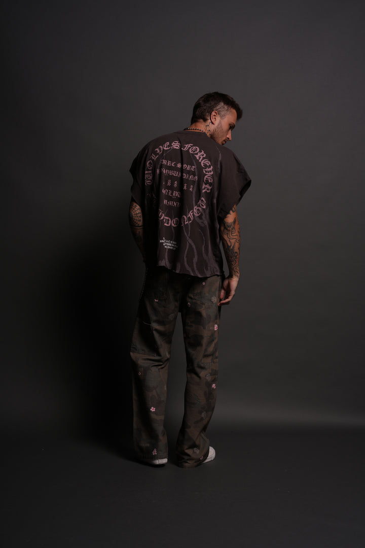 Warrior's Fire Grunge Cut-Off Tee in Darc Brown