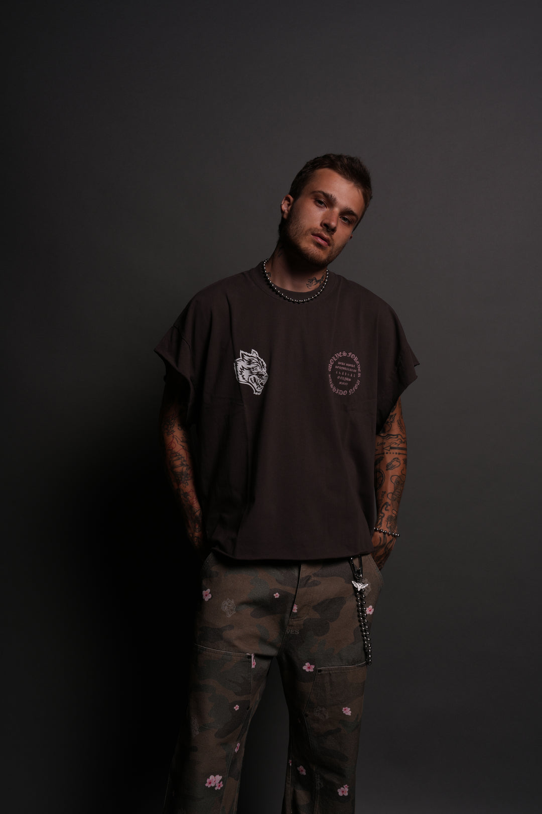 Warrior's Fire Grunge Cut-Off Tee in Darc Brown