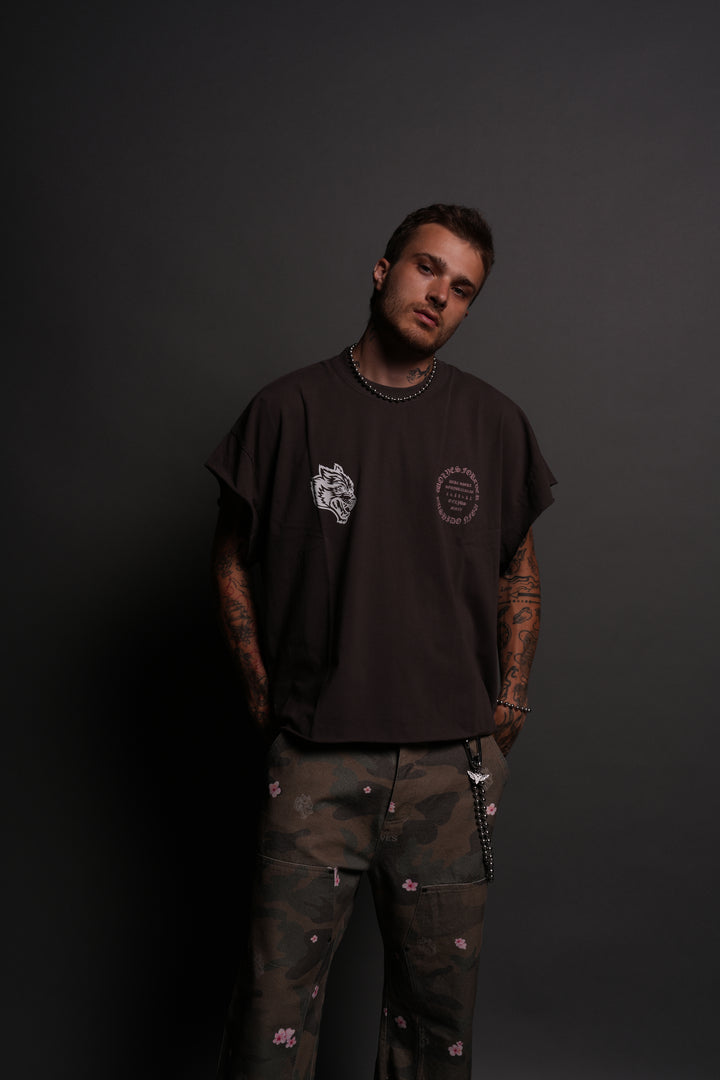 Warrior's Fire Grunge Cut-Off Tee in Darc Brown
