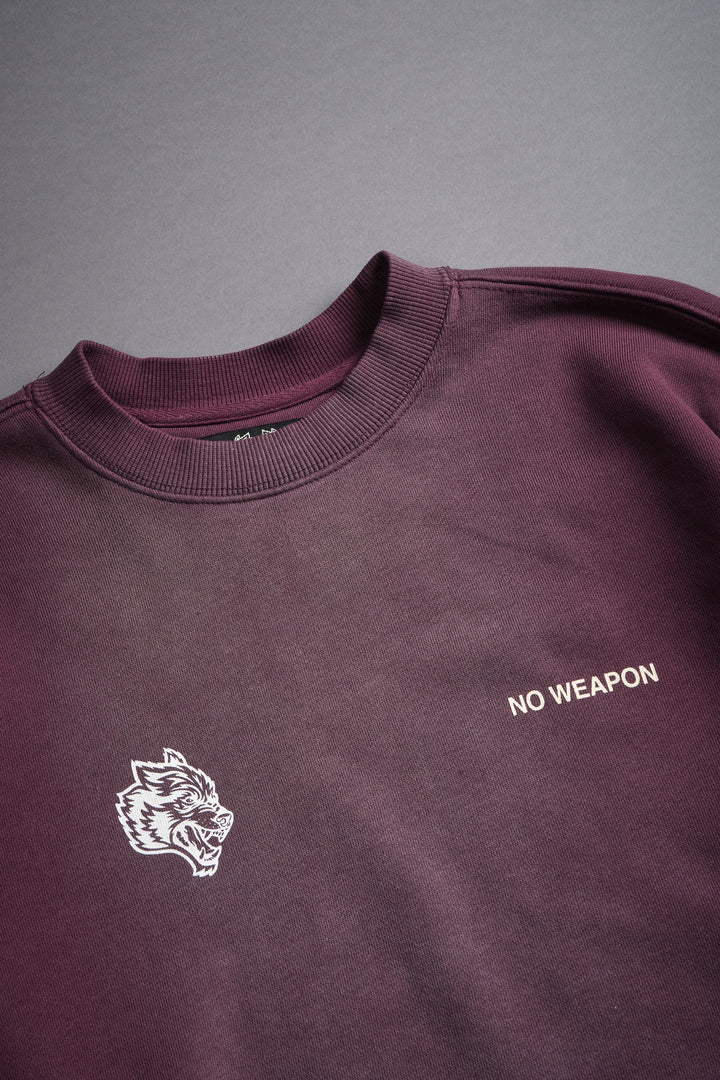 No Weapon Shall Prosper (Cropped) Crewneck in Cherry Wine Tonal Sun Fade