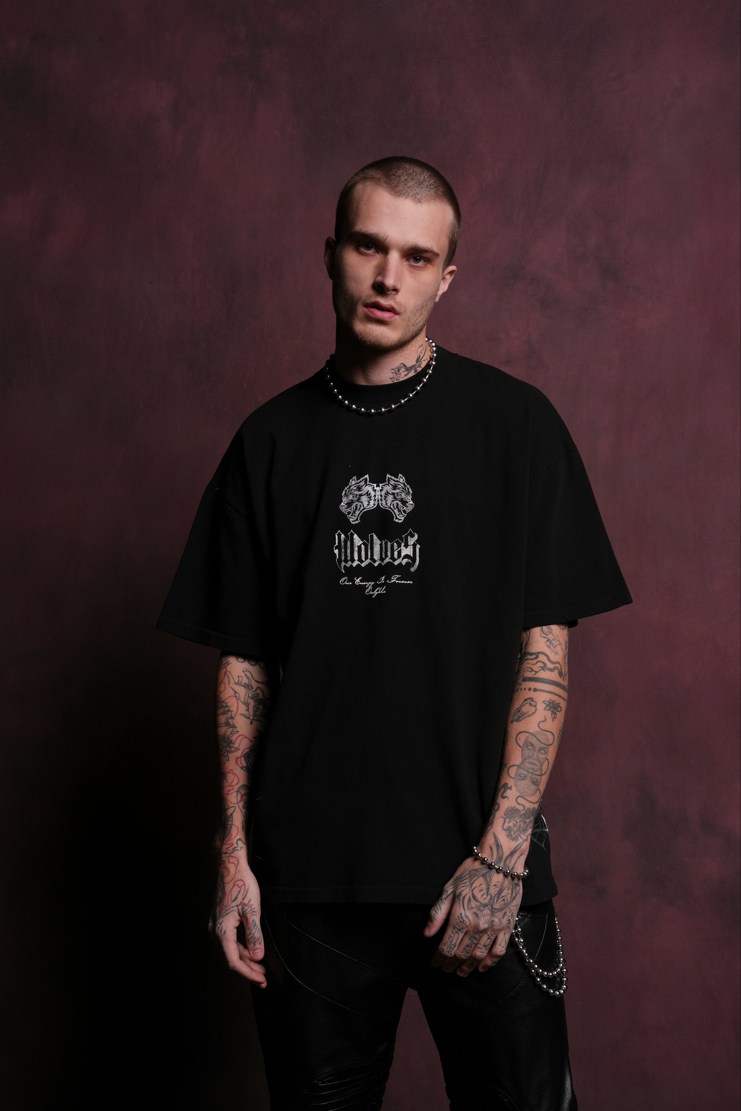 Blackcat "Side By Side" Series Oversized Tee in Black