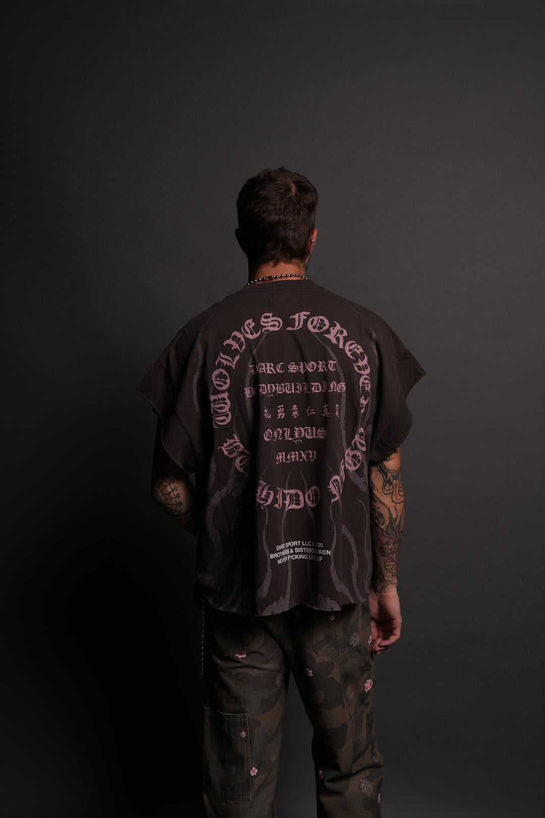 Warrior's Fire Grunge Cut-Off Tee in Darc Brown