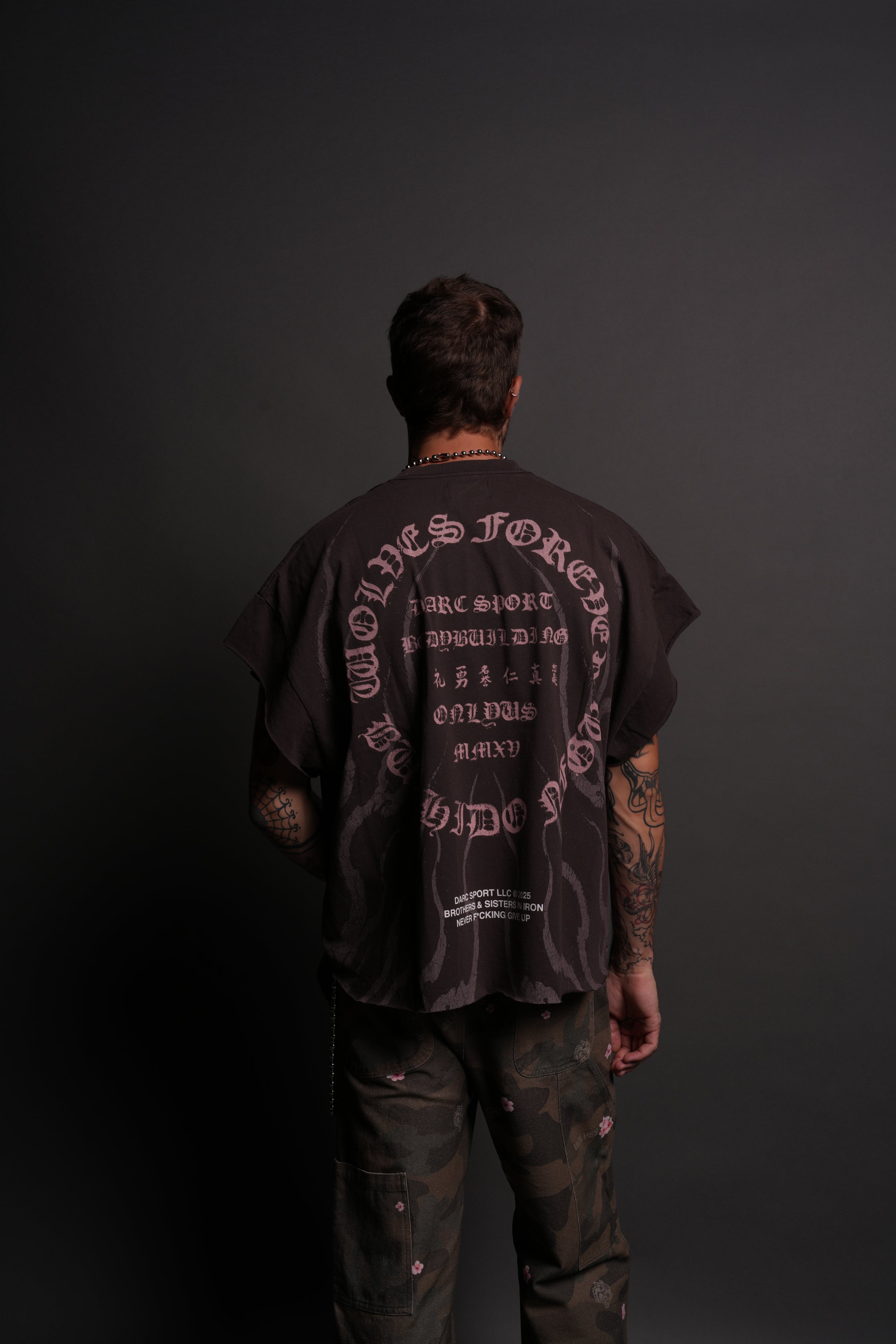 Warrior's Fire Grunge Cut-Off Tee in Darc Brown