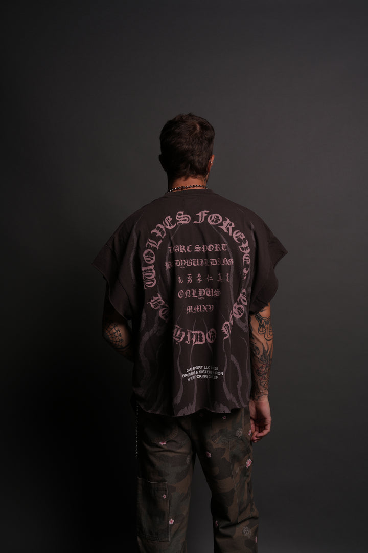 Warrior's Fire Grunge Cut-Off Tee in Darc Brown