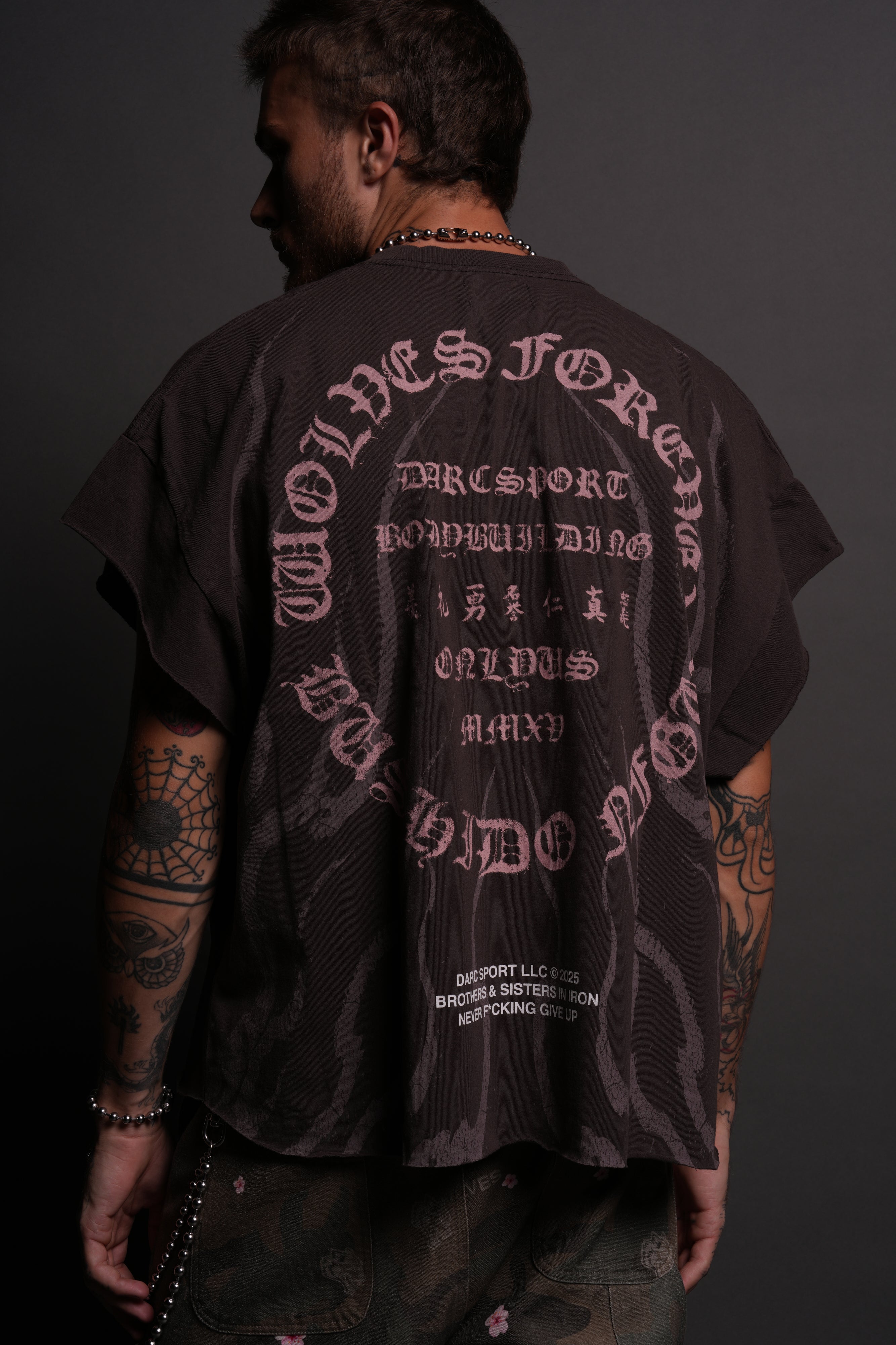 Warrior's Fire Grunge Cut-Off Tee in Darc Brown