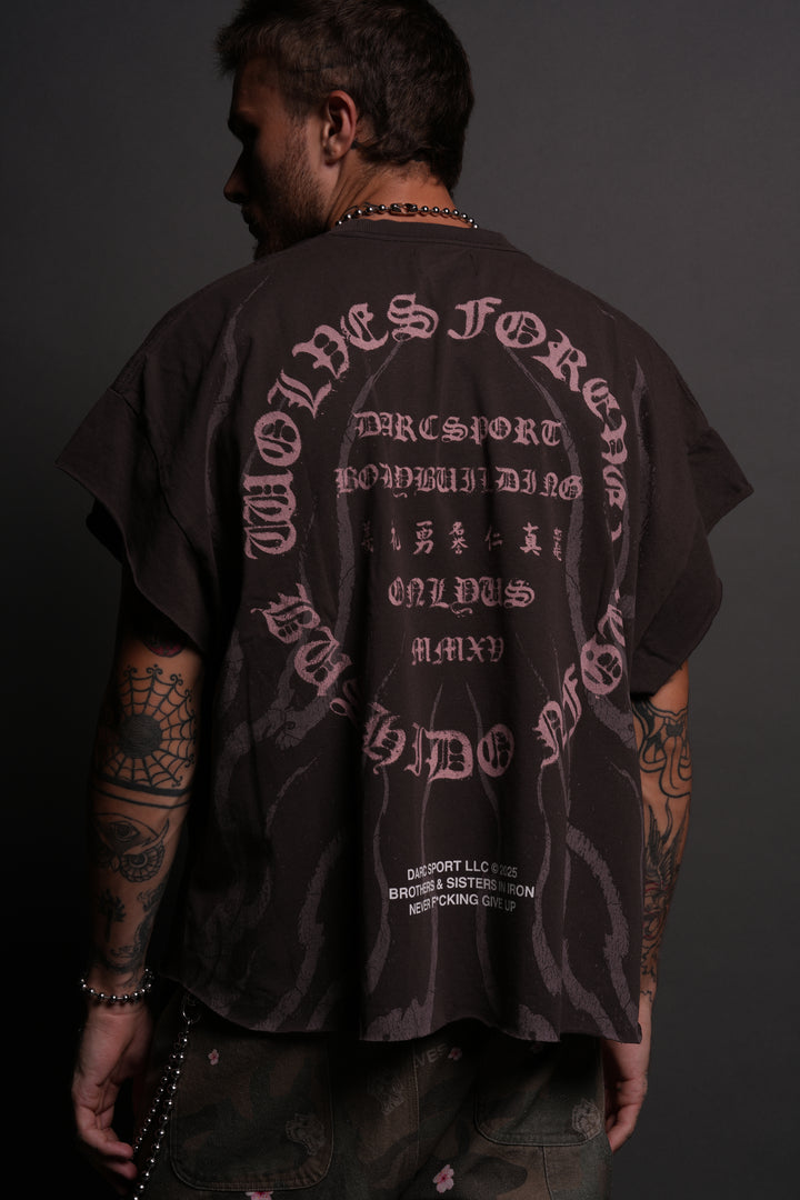 Warrior's Fire Grunge Cut-Off Tee in Darc Brown