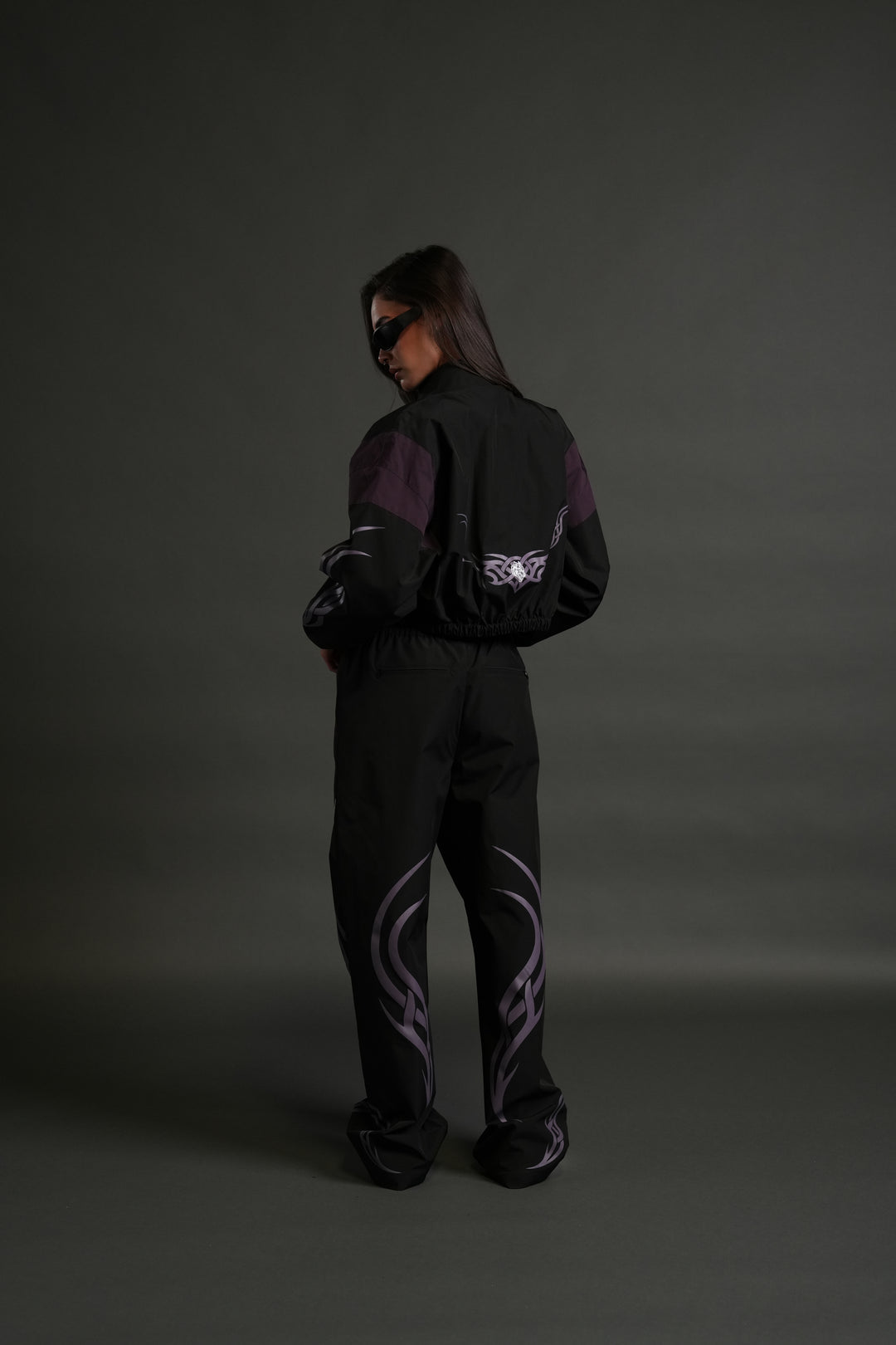 Dual Finite Code She Nadia Track Pants in Black/Phantom Purple