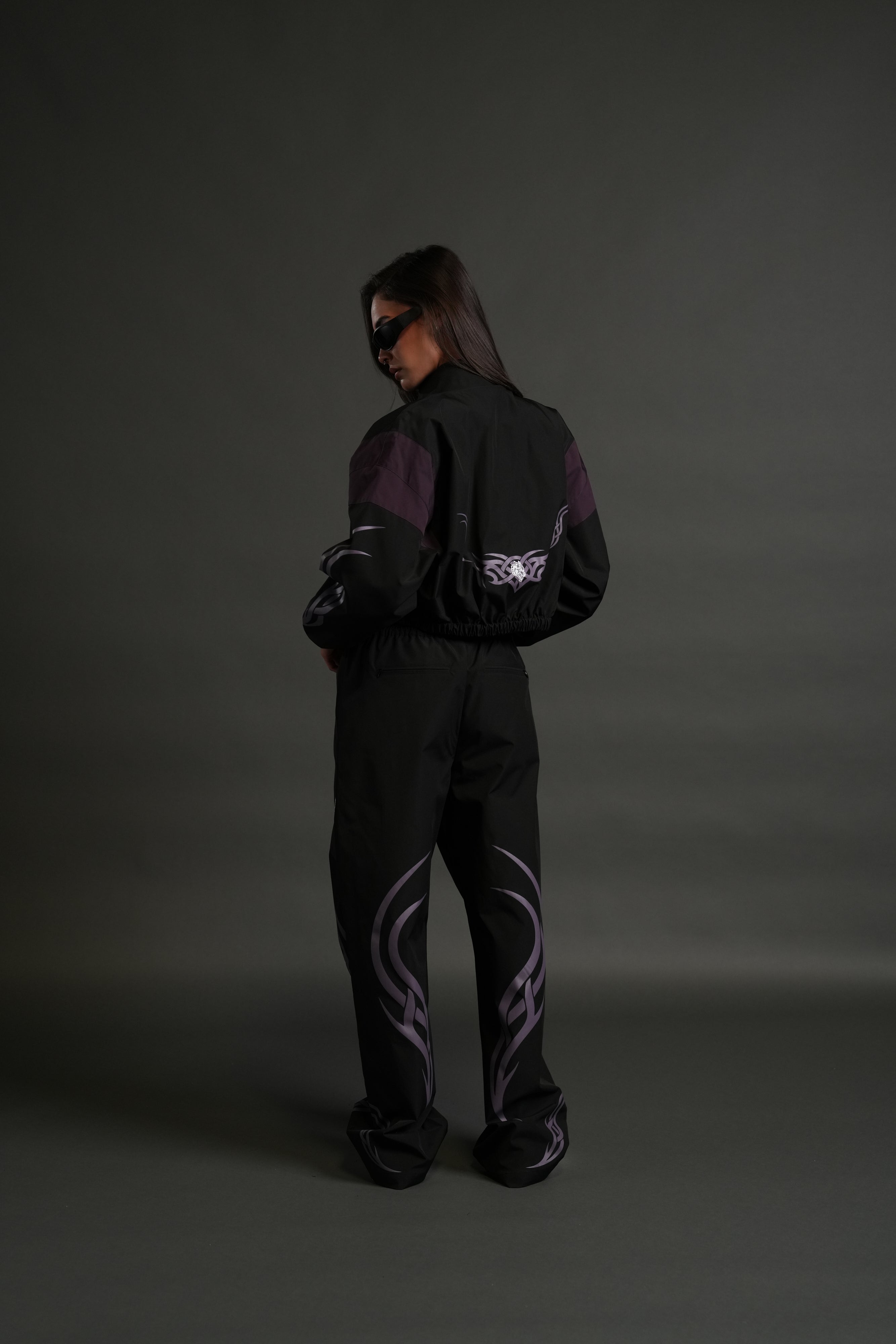 Dual Finite Code She Nadia Track Pants in Black/Phantom Purple