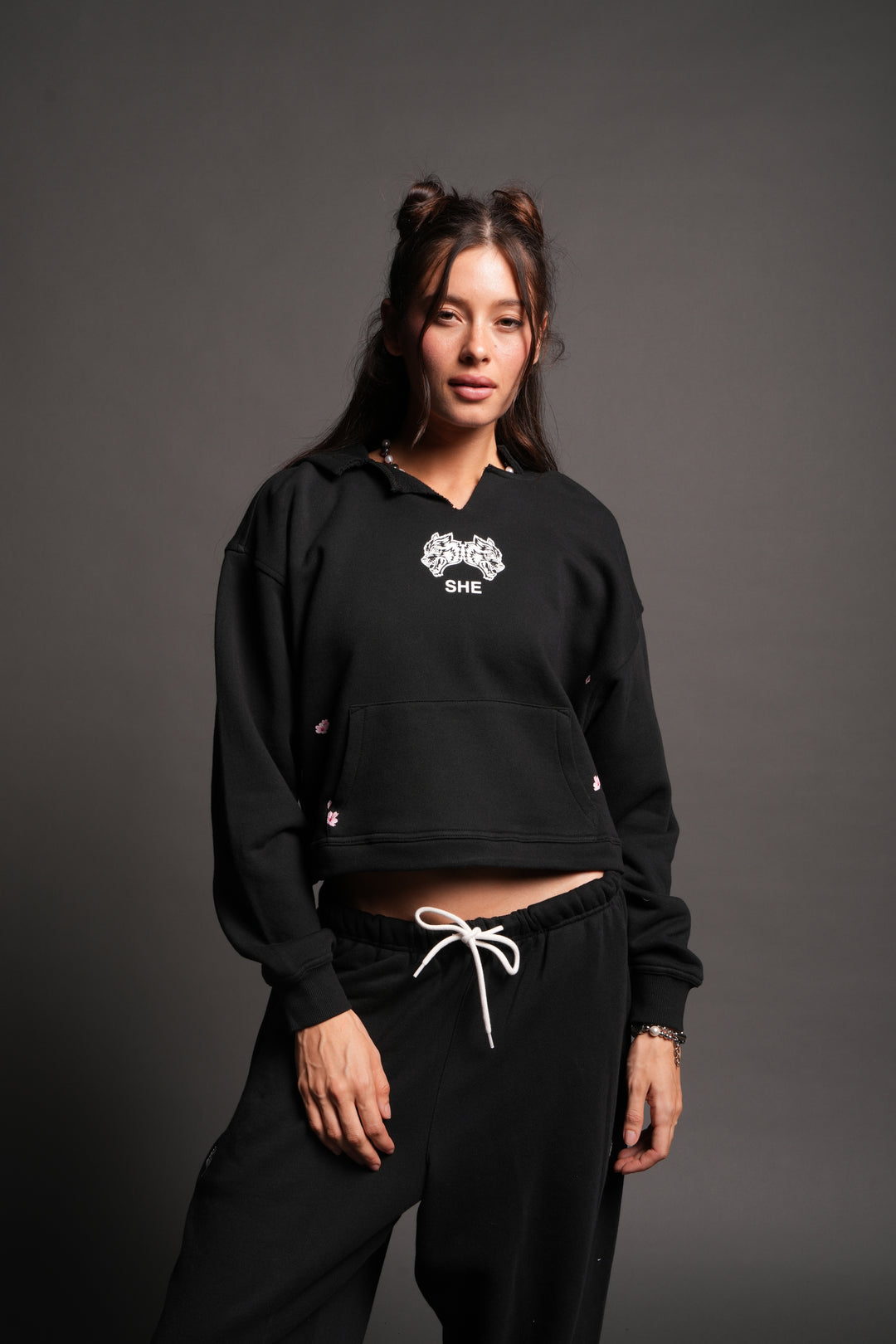 Sakura Hesh Dempsey Cropped Hoodie In Black