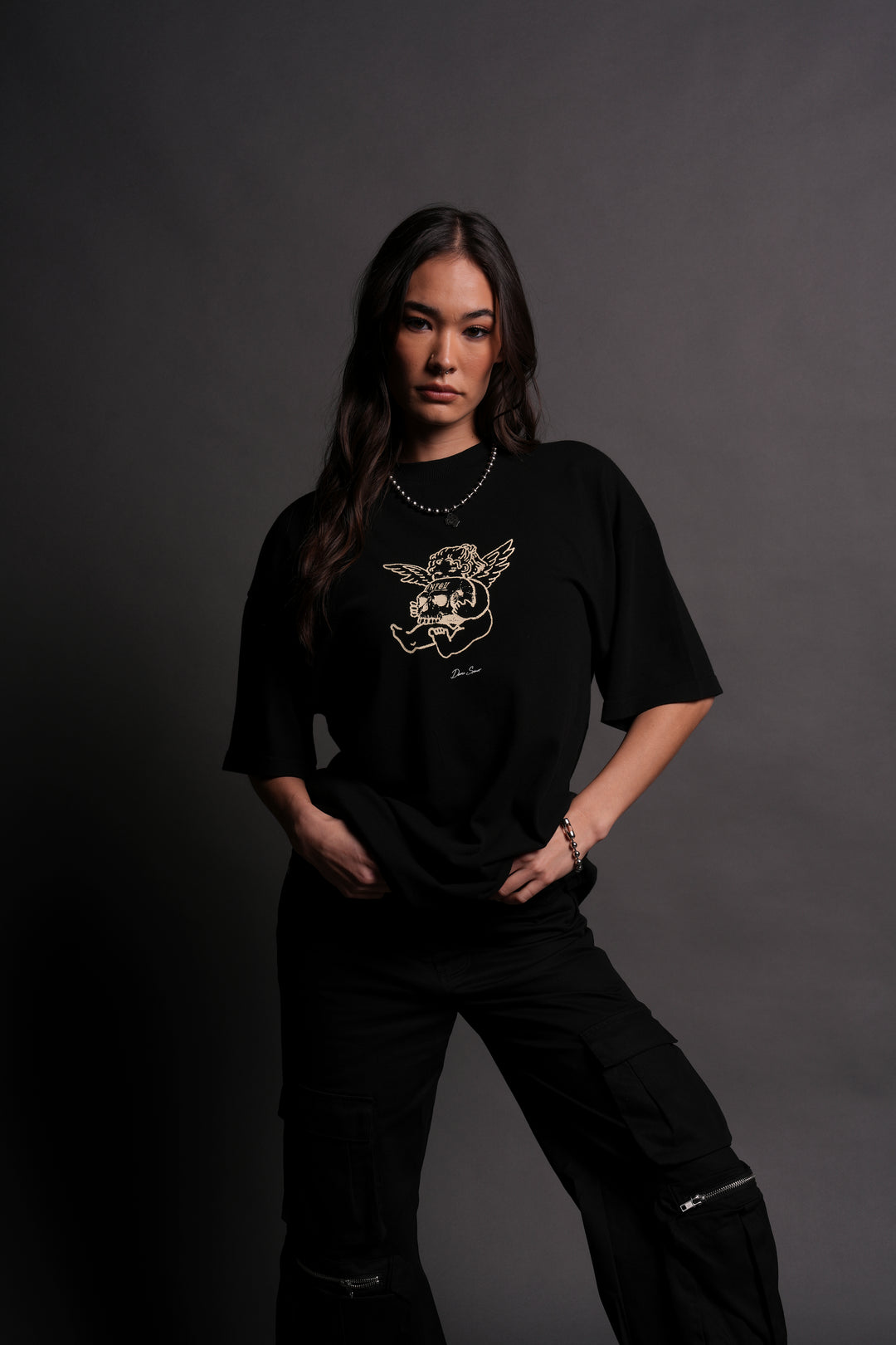 Cherub and the Skull "Premium" Oversized Unisex Tee in Black