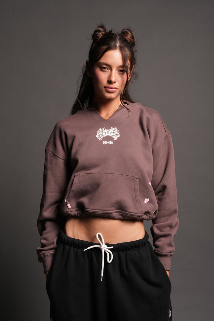 Sakura Hesh Dempsey Cropped Hoodie In Rose Taupe