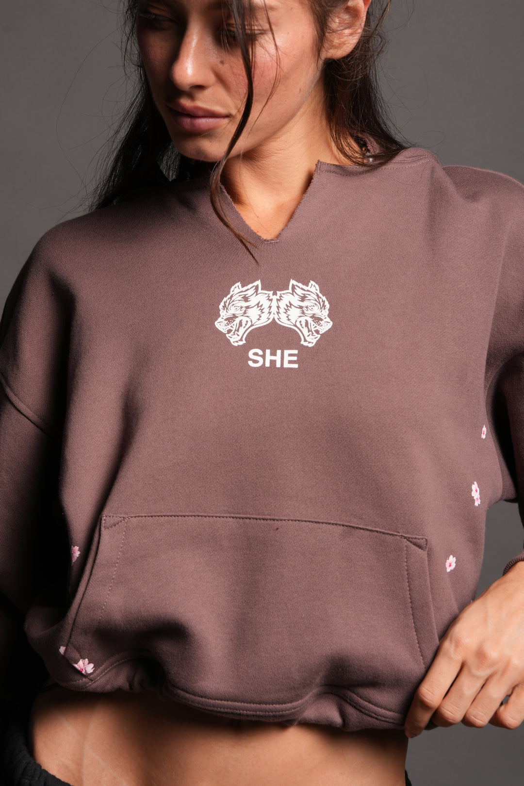 Sakura Hesh Dempsey Cropped Hoodie In Rose Taupe
