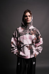 Wolves Have Your Back "Box Cut" Hoodie in Baby Pink Woodland Camo