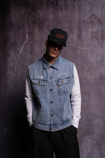 Rose Chopper Clint American Denim Vest in Medium Wash