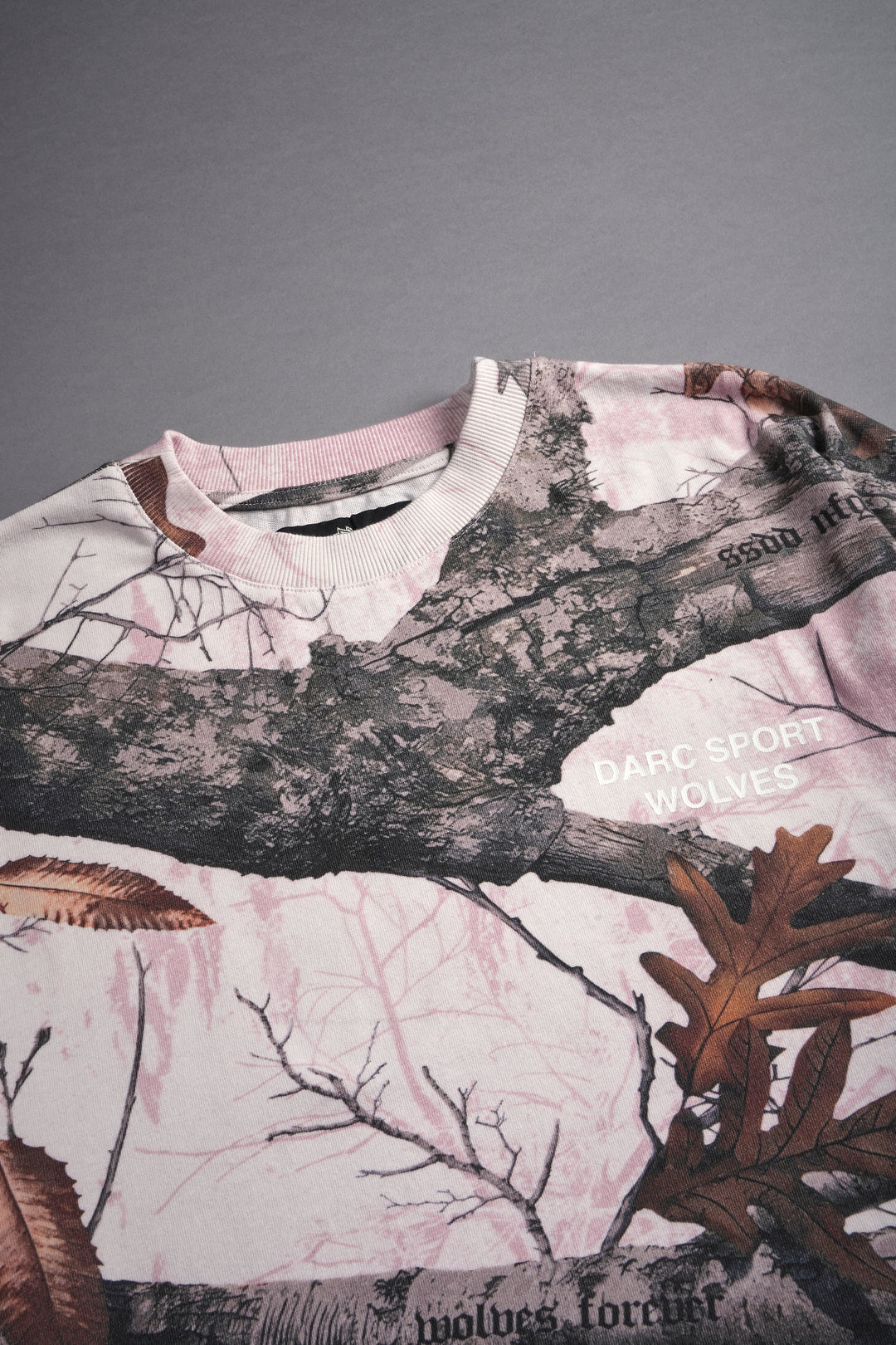 Darc Sport Wolves "Premium" Oversized Tee in Brown/Light Mauve Woodland Camo