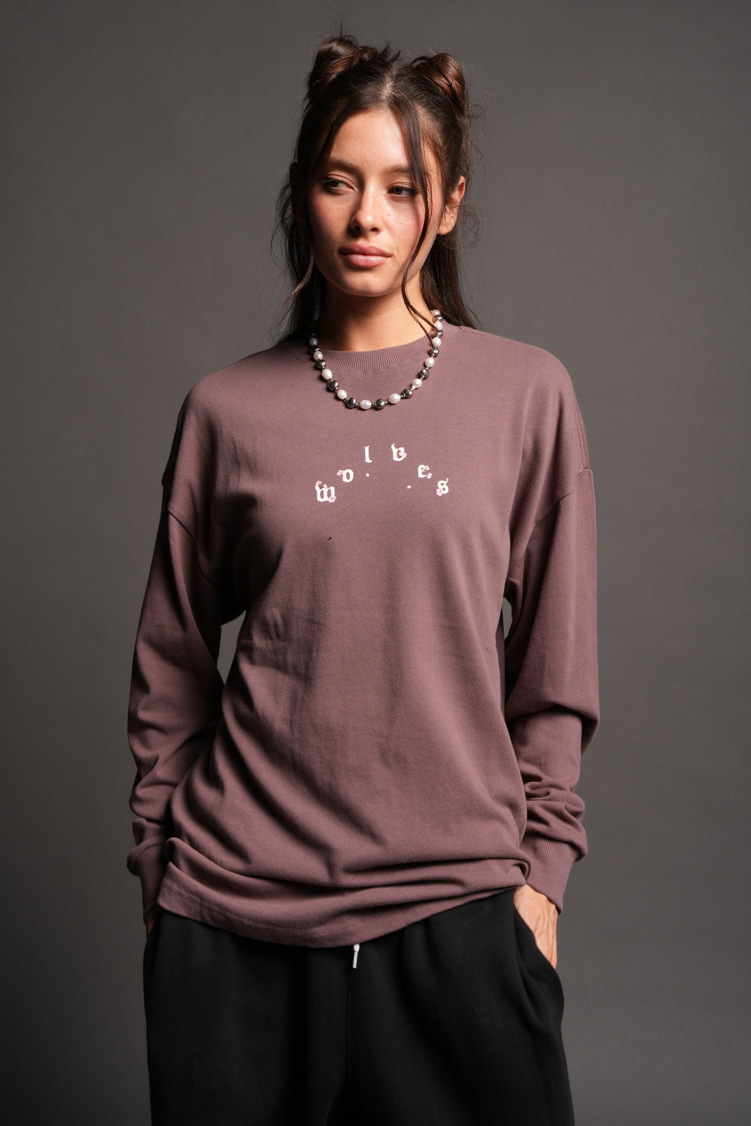 Sakura Pyramid Premium Ls Tee In Rose Taupe